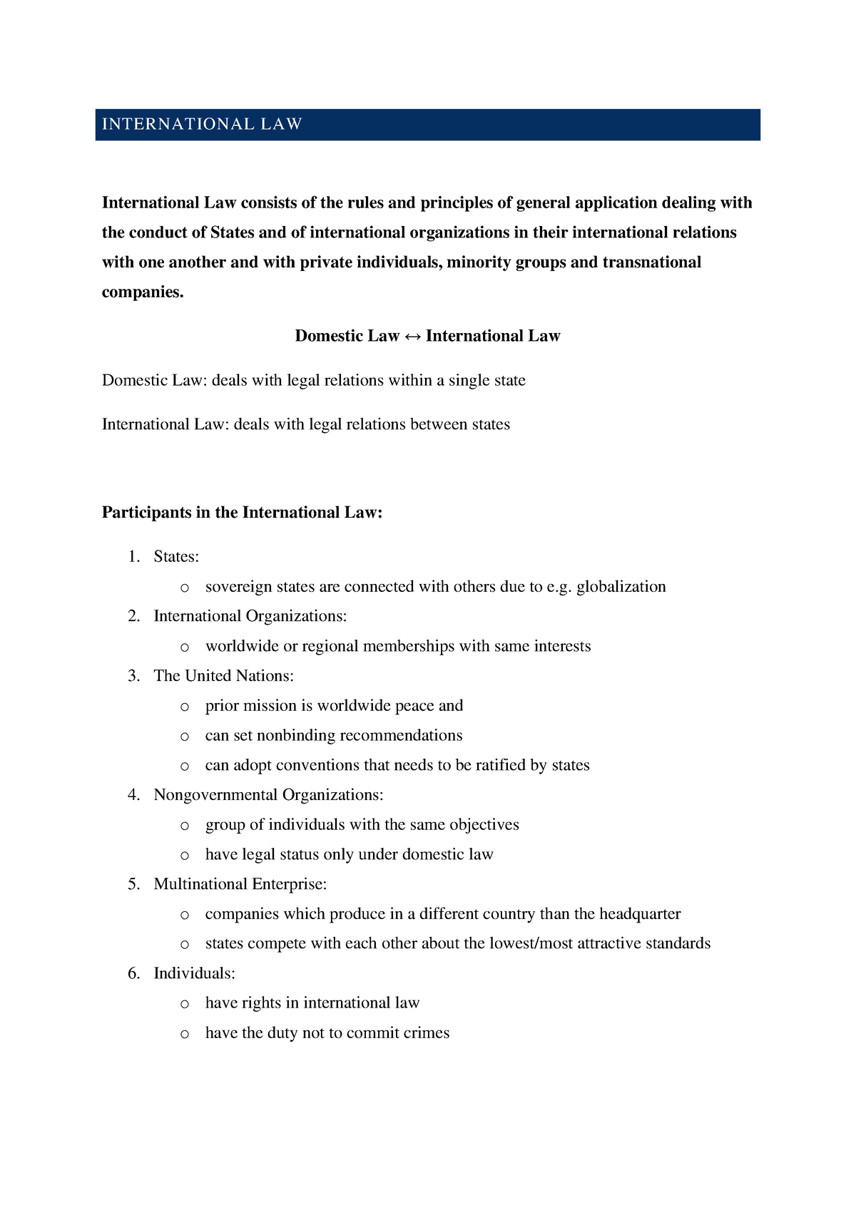 International Law - INTERNATIONAL LAW International Law Consists Of The ...