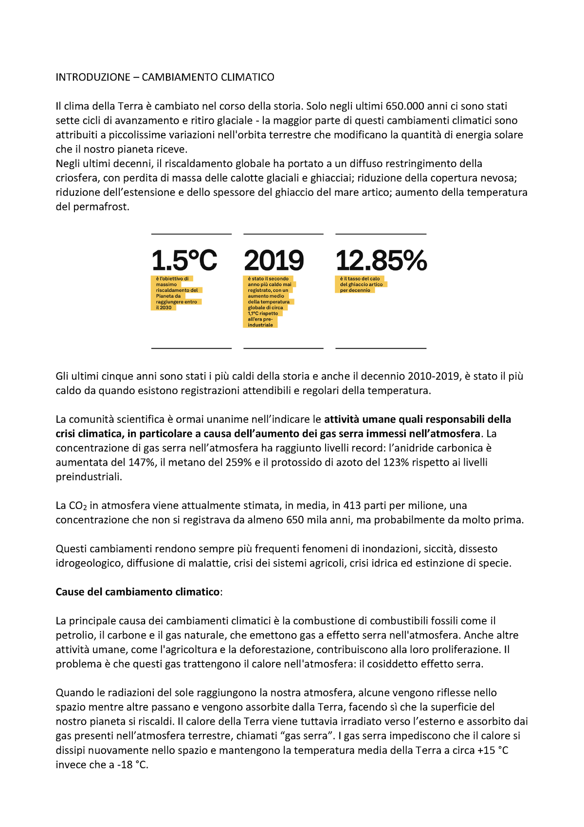 Introduzione susianability - INTRODUZIONE – CAMBIAMENTO CLIMATICO Il clima  della Terra Ë cambiato - Studocu