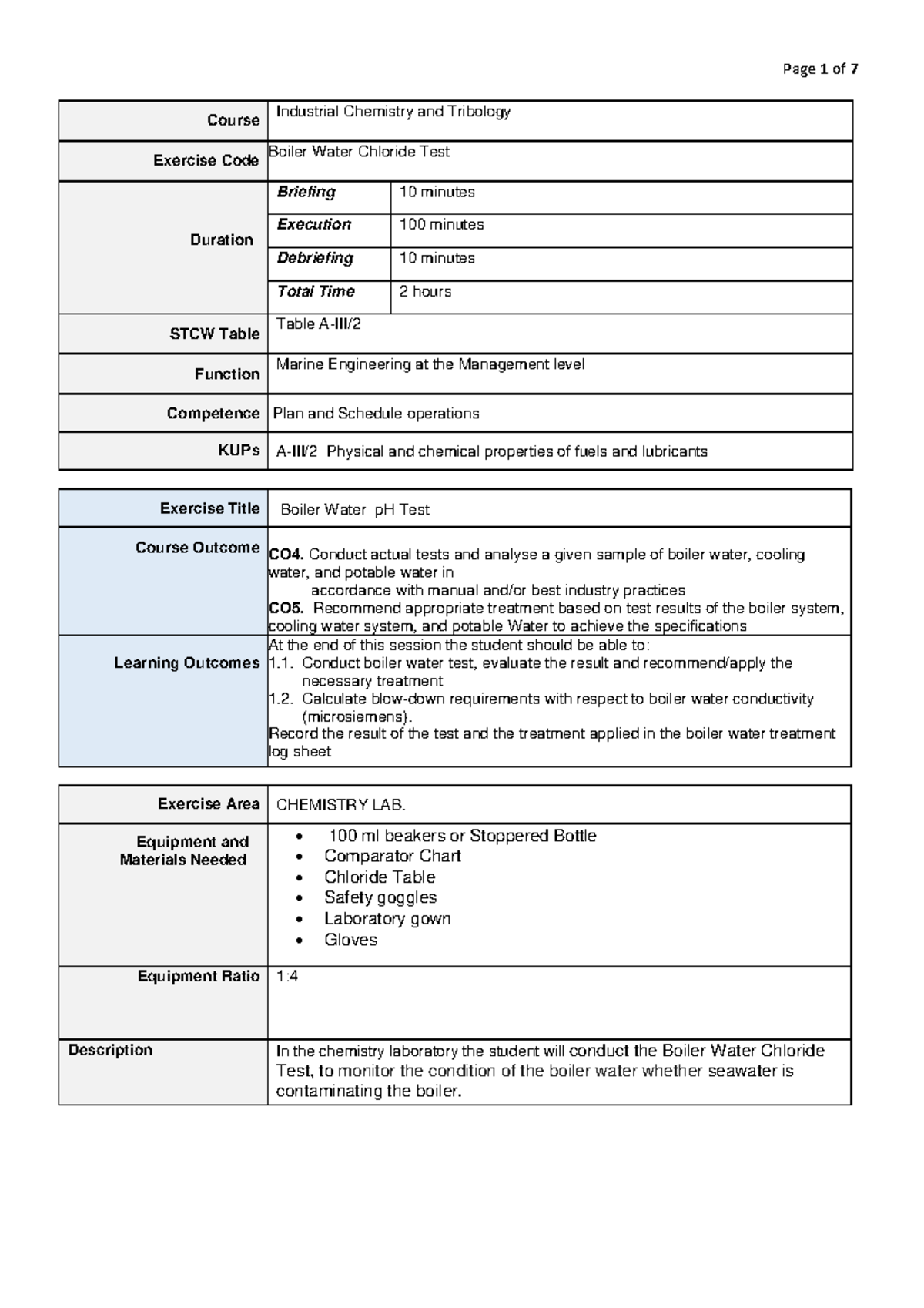 E12 Boiler Water Chloride Test - Page 1 of 7 Course Industrial ...