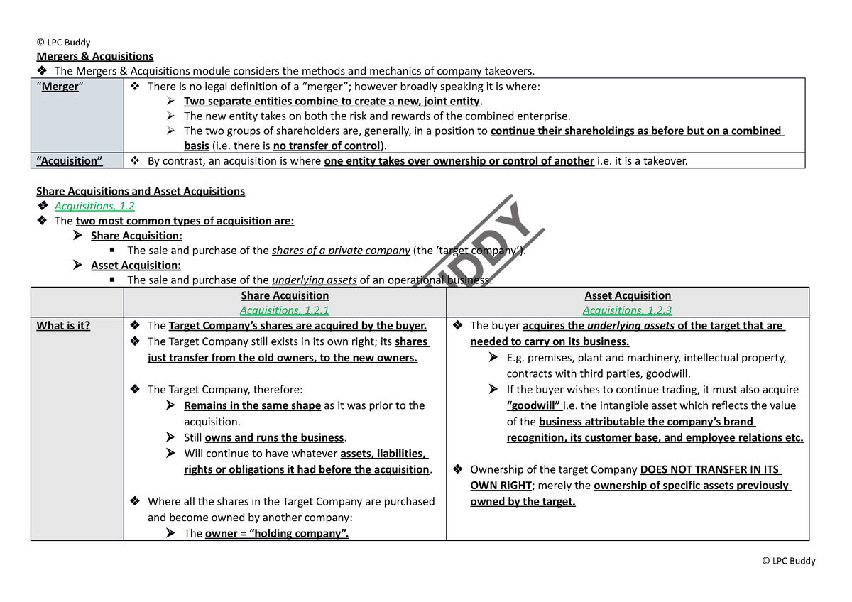 1. Types of Acquisitions - Studocu