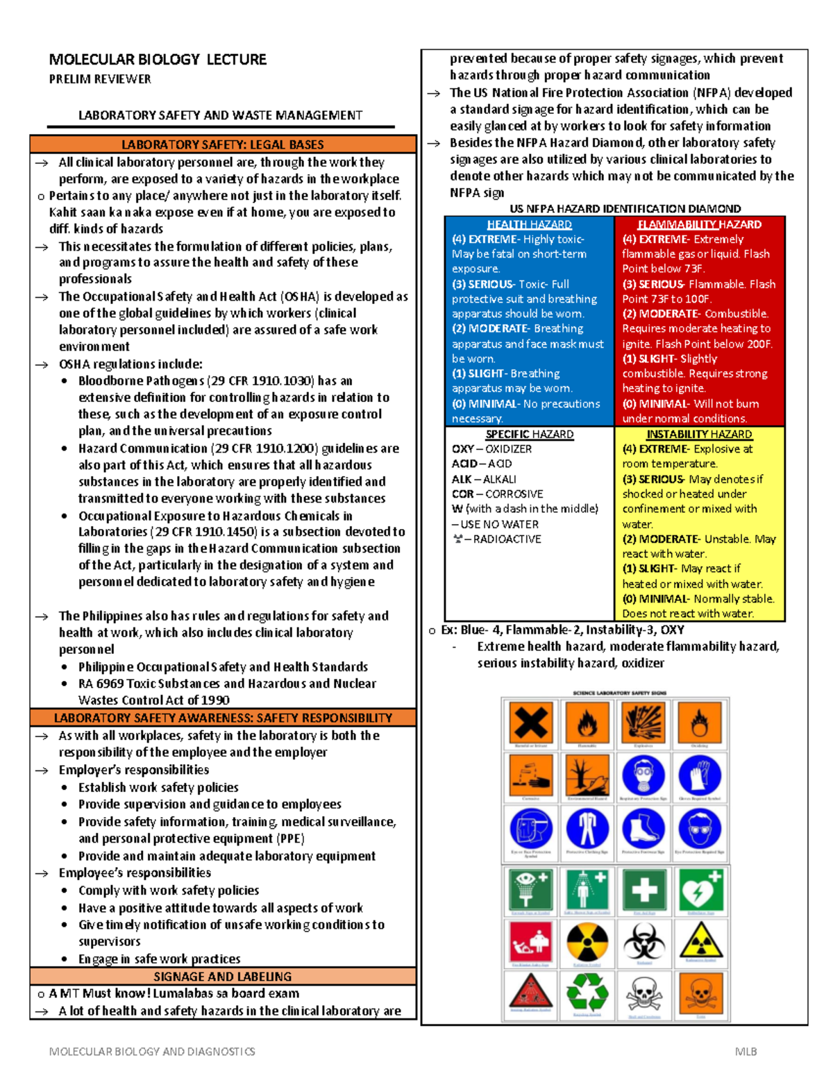 Mbd Lec Week2 Laboratory Safety And Waste Management - Molecular 