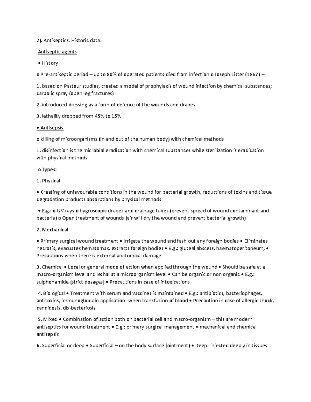 General surgery 2 Grade 5 2). Antiseptics. Historic data. Antiseptic agents • History o