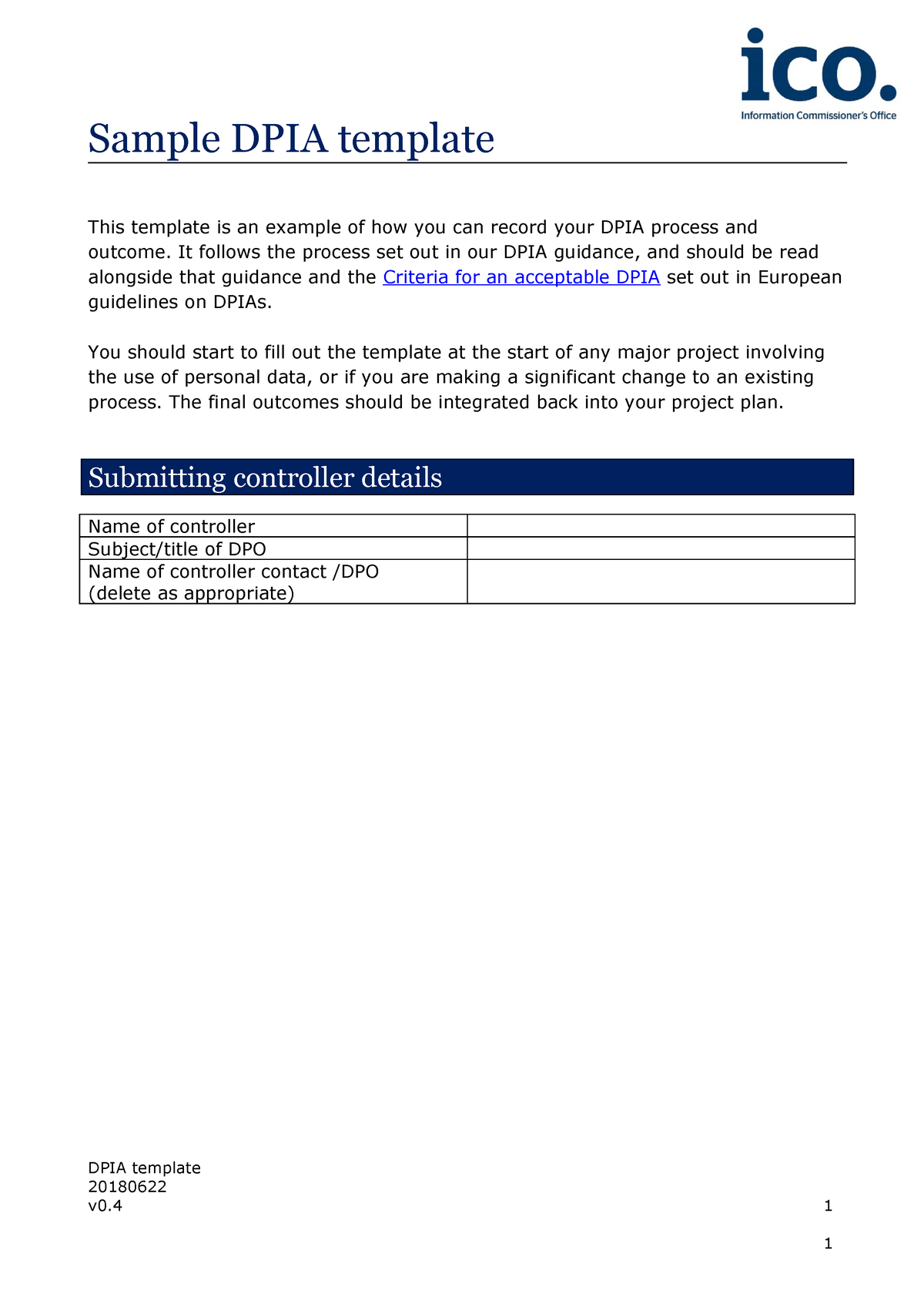 Dpia-template - Sample DPIA Template This Template Is An Example Of How ...