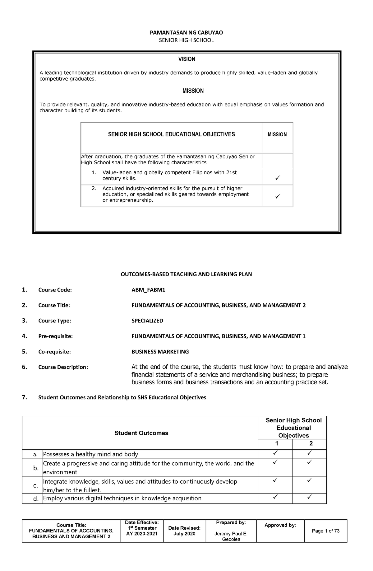 FABM2 1st Quarter module year 2021-2022 - Course Title: FUNDAMENTALS OF ...