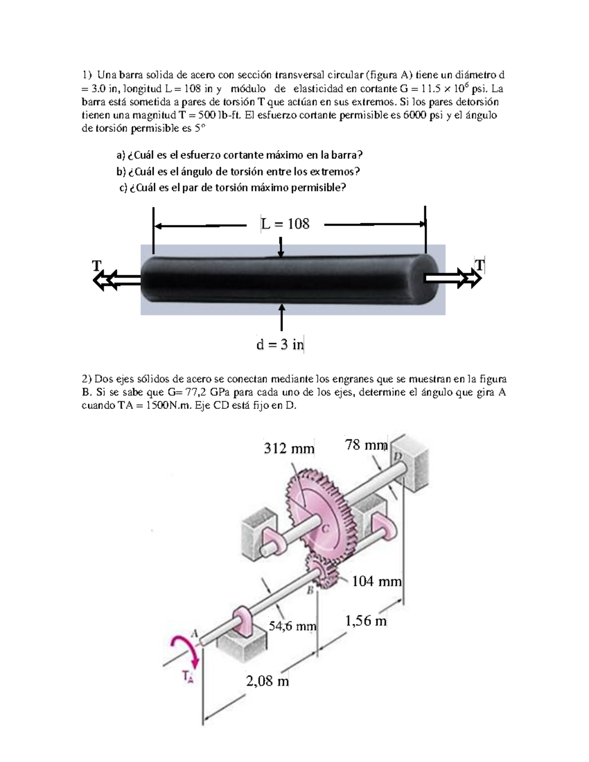 Entrega COMO Trabajo DE LA PC2 - 1) Una barra solida de acero con ...