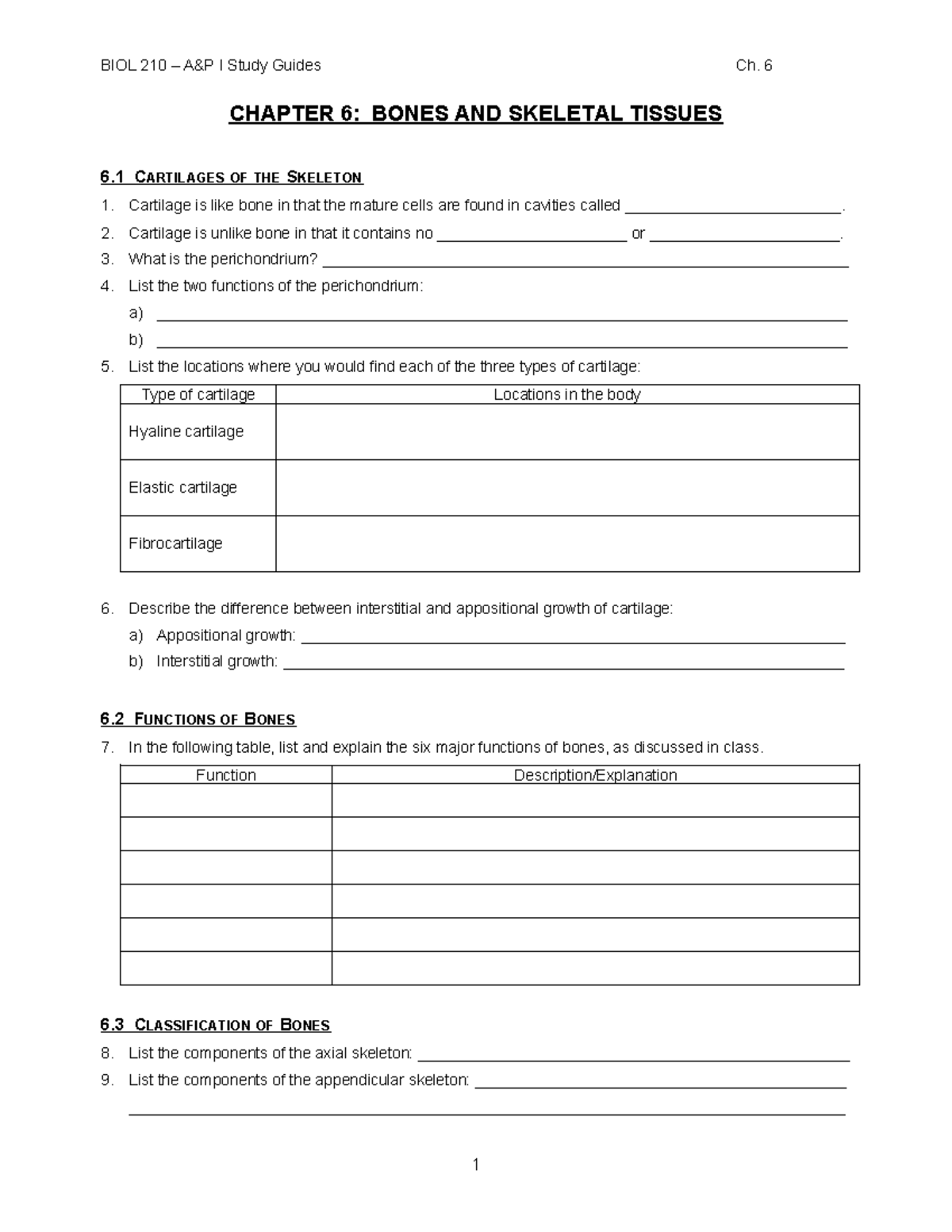 Bio210-Ch6 Study Guide - CHAPTER 6: BONES AND SKELETAL TISSUES 6 ...