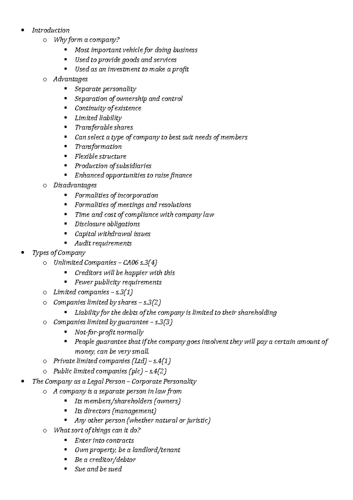 Company Law Notes - Separate Legal Personality and Piercing the ...