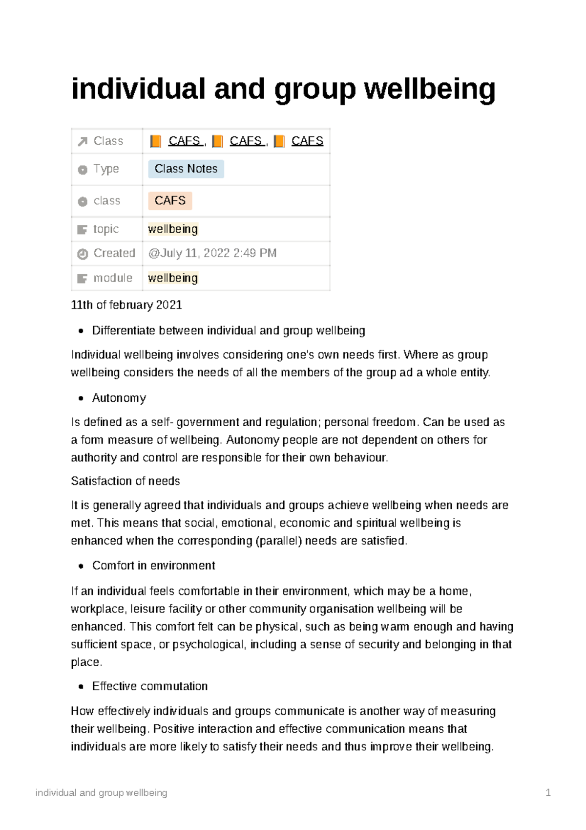 Individual and group wellbeing - Where as group wellbeing considers the ...