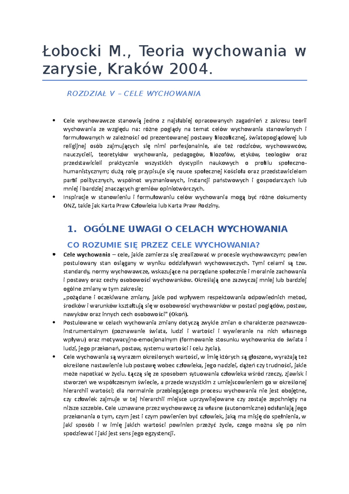 Łobocki M., Teoria wychowania w zarysie, roz. V - Łobocki M., Teoria