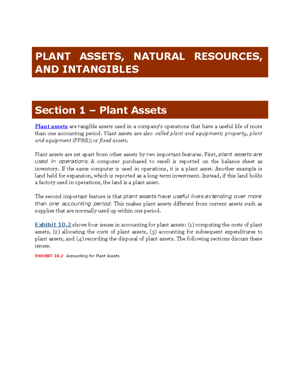 Chapter 10 - Plant Assets & Intangibles - PLANT ASSETS, NATURAL ...