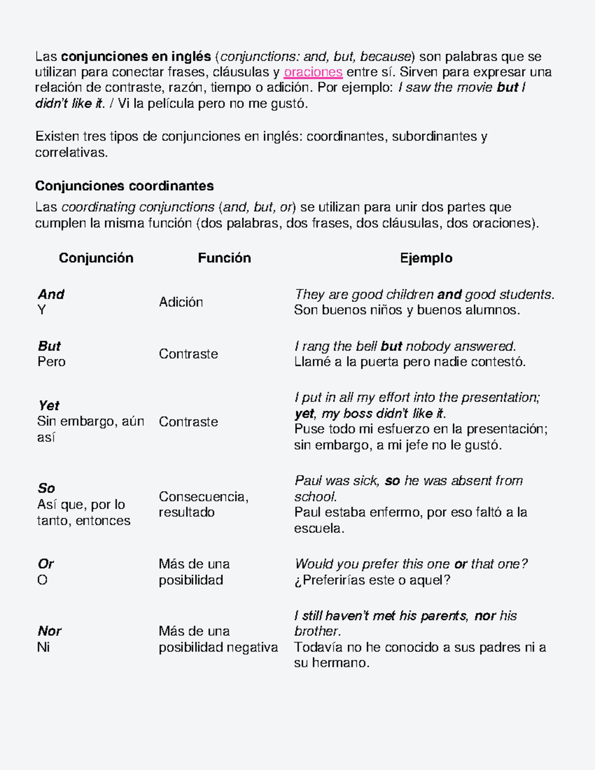 50 Ejemplos de Conjunciones en Inglés - Las conjunciones en inglés ...