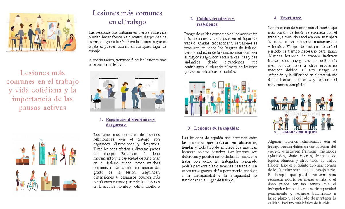 Solucion Folleto De Lesiones Mas Comunes En El Trabajo Cotidiana Y Lanimportancian De Las Pausas