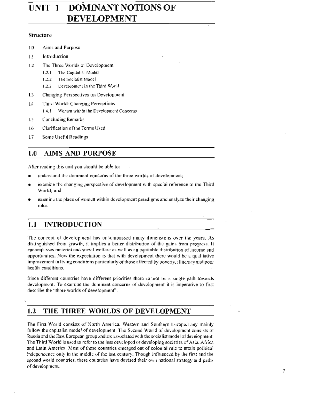 Unit-1 - notes - UNIT 1 DOMINANTNOTIONS OF DEVELOPMENT Structure 1 Aims ...