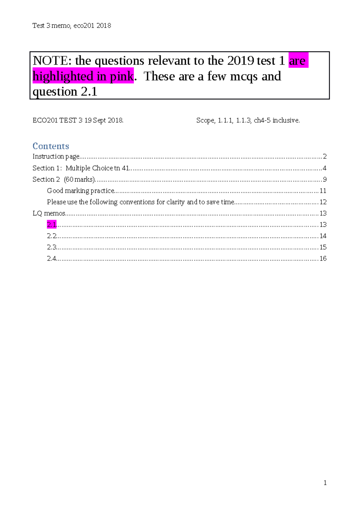 ECO201 TEST 3 - NOTE: The Questions Relevant To The 2019 Test 1 Are ...