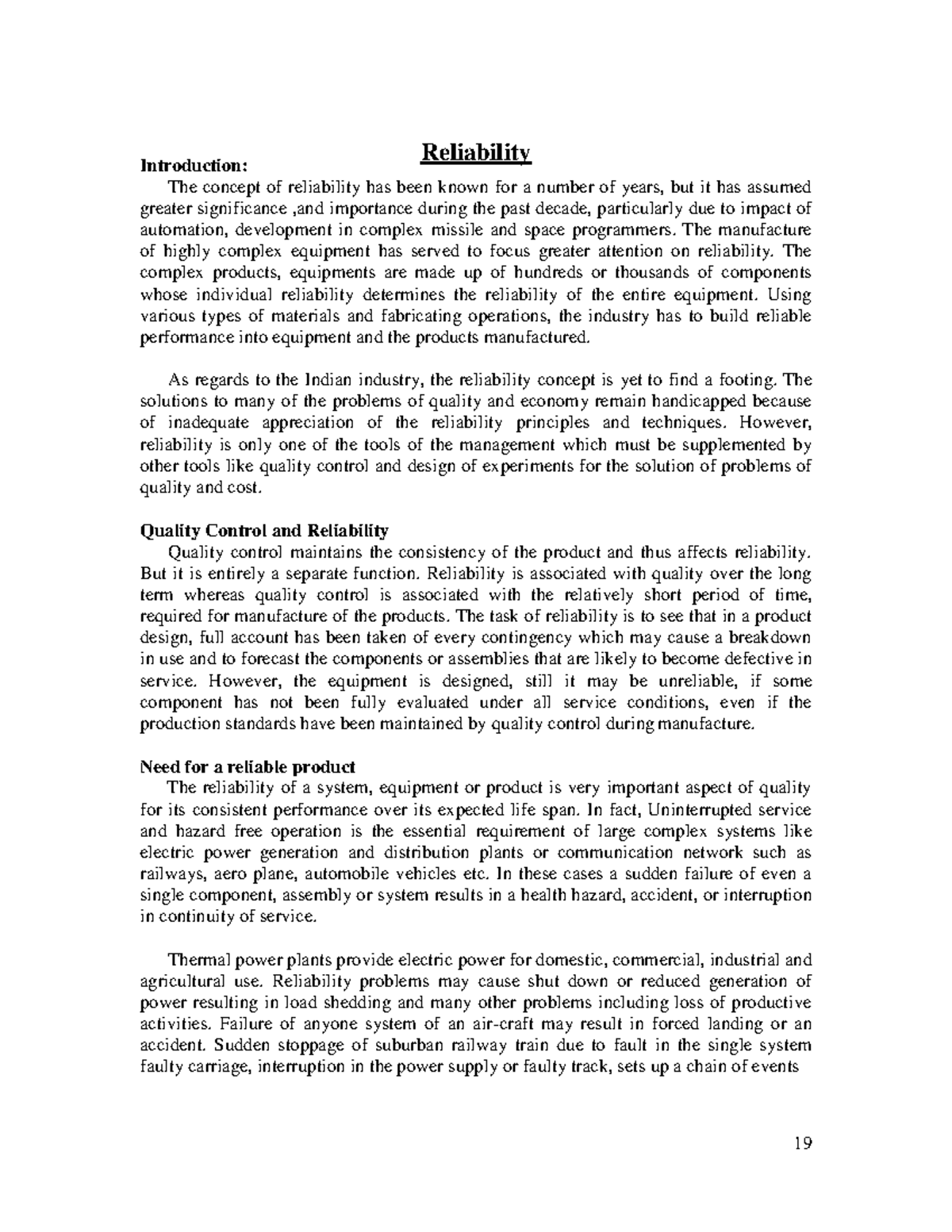 QM Notes-UNIT 5 - notes 2 - Introduction: Reliability The concept of ...