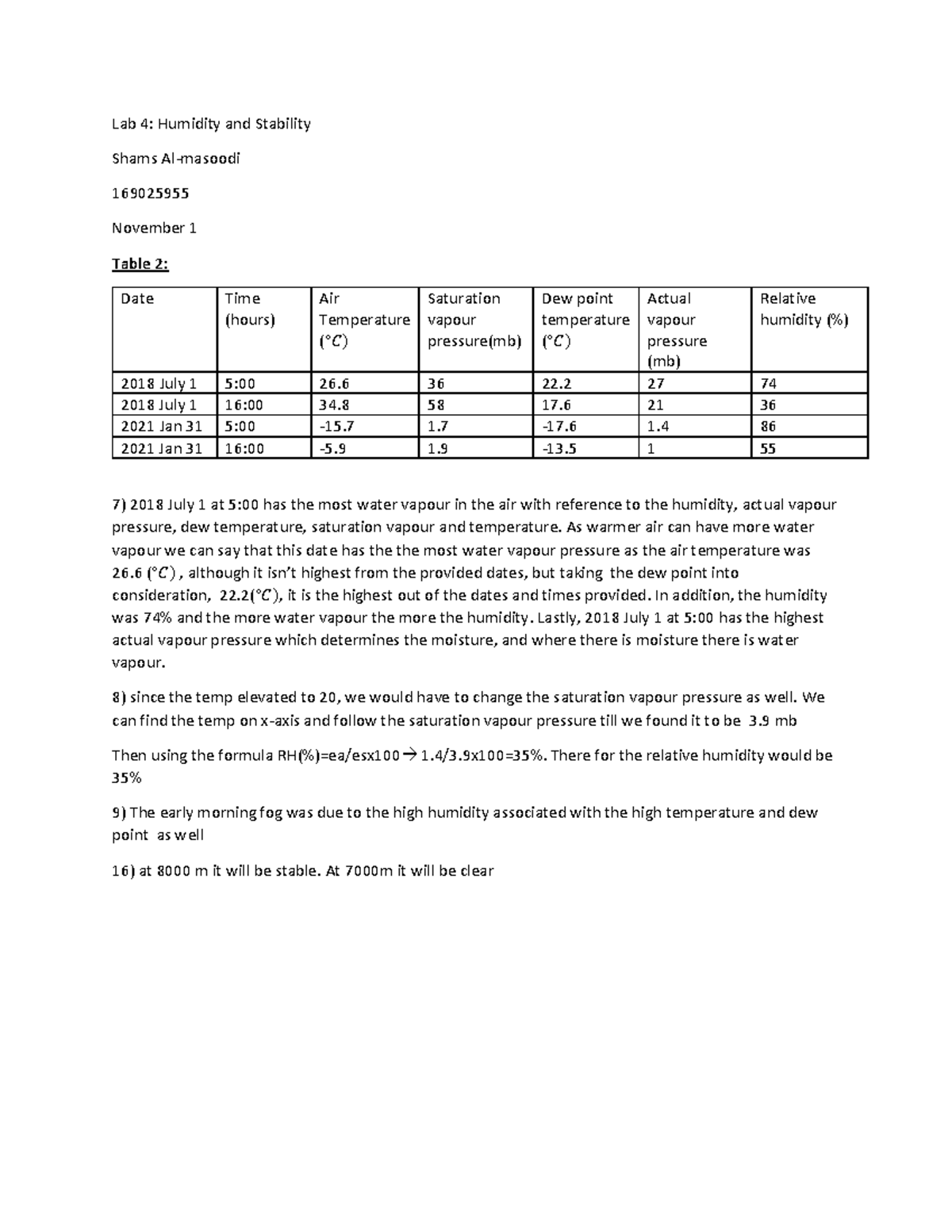 Geo Lab 4 - www - Lab 4: Humidity and Stability Shams Al-masoodi ...