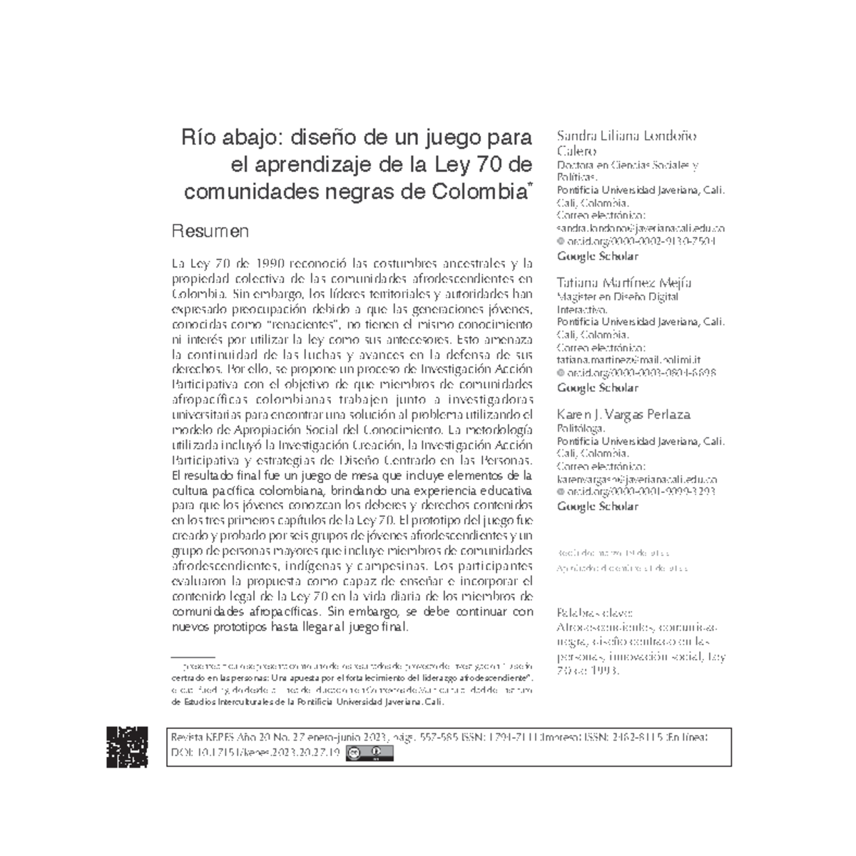 Kepes+20(27) Art+19 dsasdsa Río abajo diseño de un juego para el aprendizaje de la Ley 70