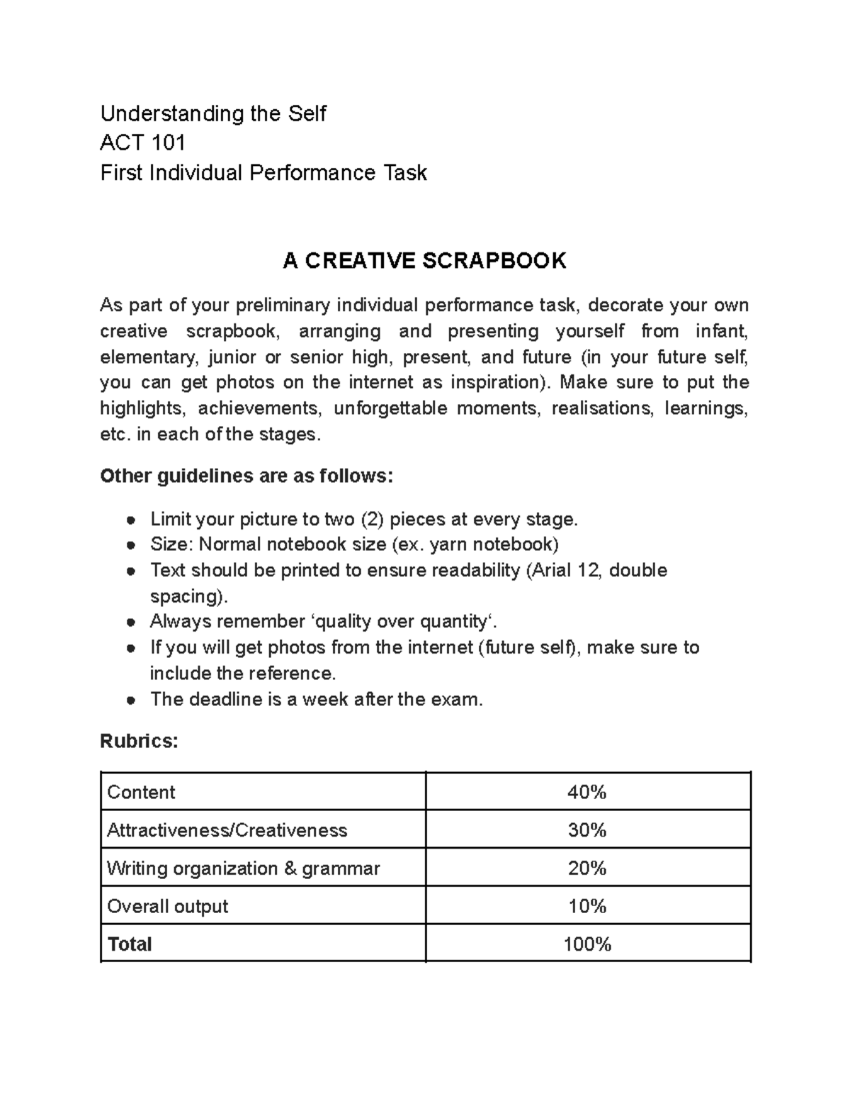 Scrapbook-Guidlines - policy and guidelines - Understanding the Self ...