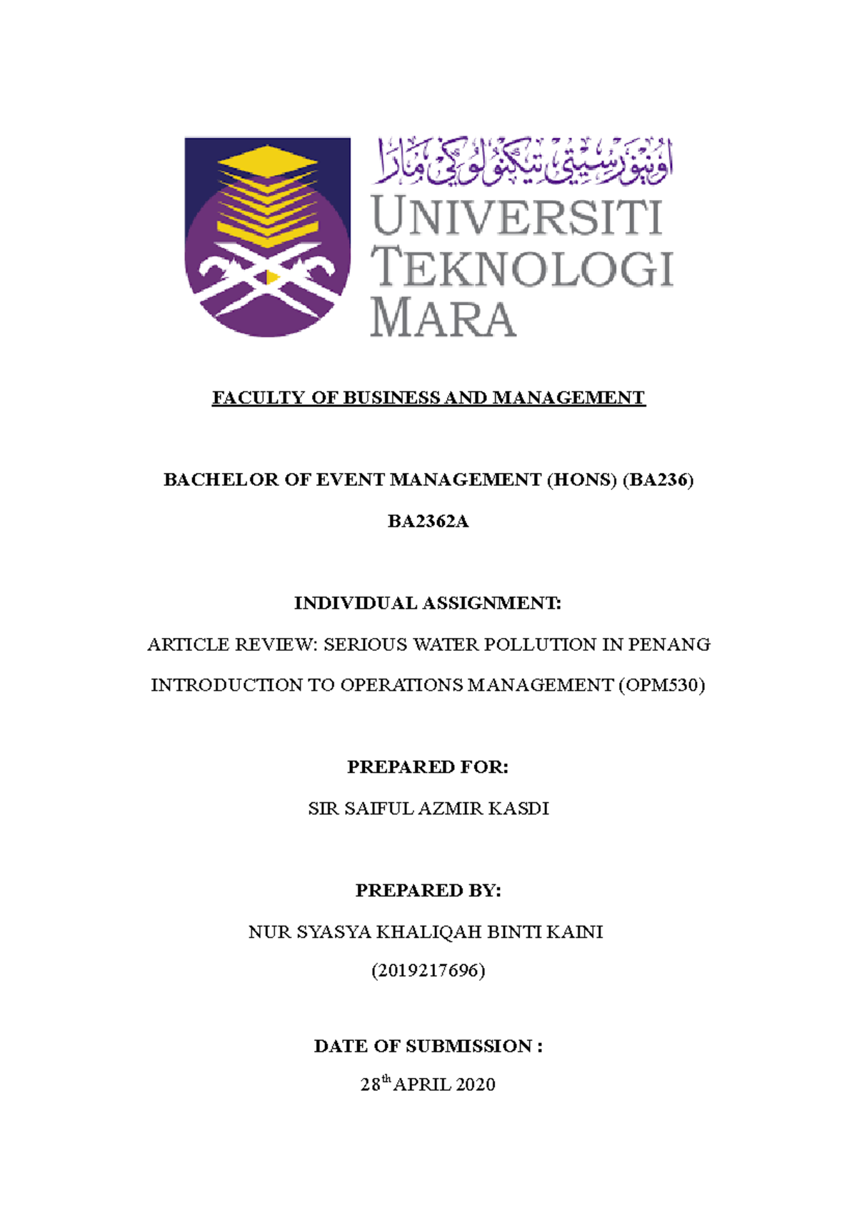 opm530 individual assignment 2 article review