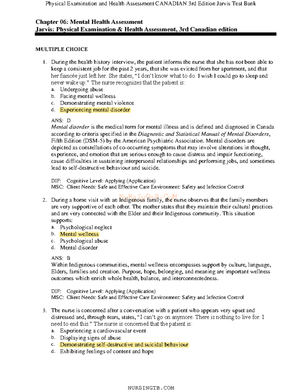 06 - Test - NURSINGTB Chapter 06: Mental Health Assessment Jarvis ...