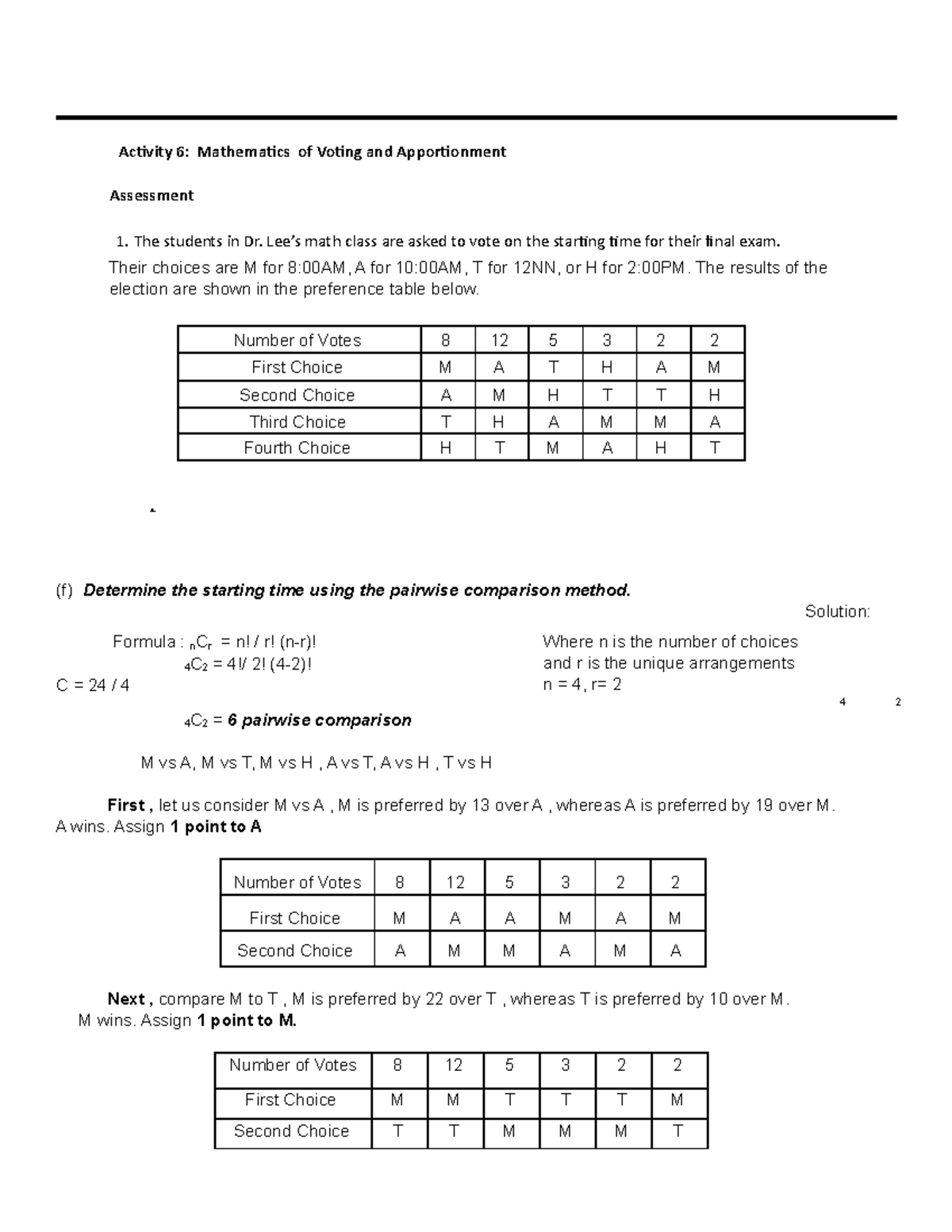 Pairwise Comparison Method - Mathematics in the Modern World - PUP ...
