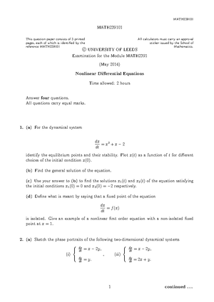 2391-2021-Works 2solutions - University Of Leeds MATH 2391 Nonlinear ...