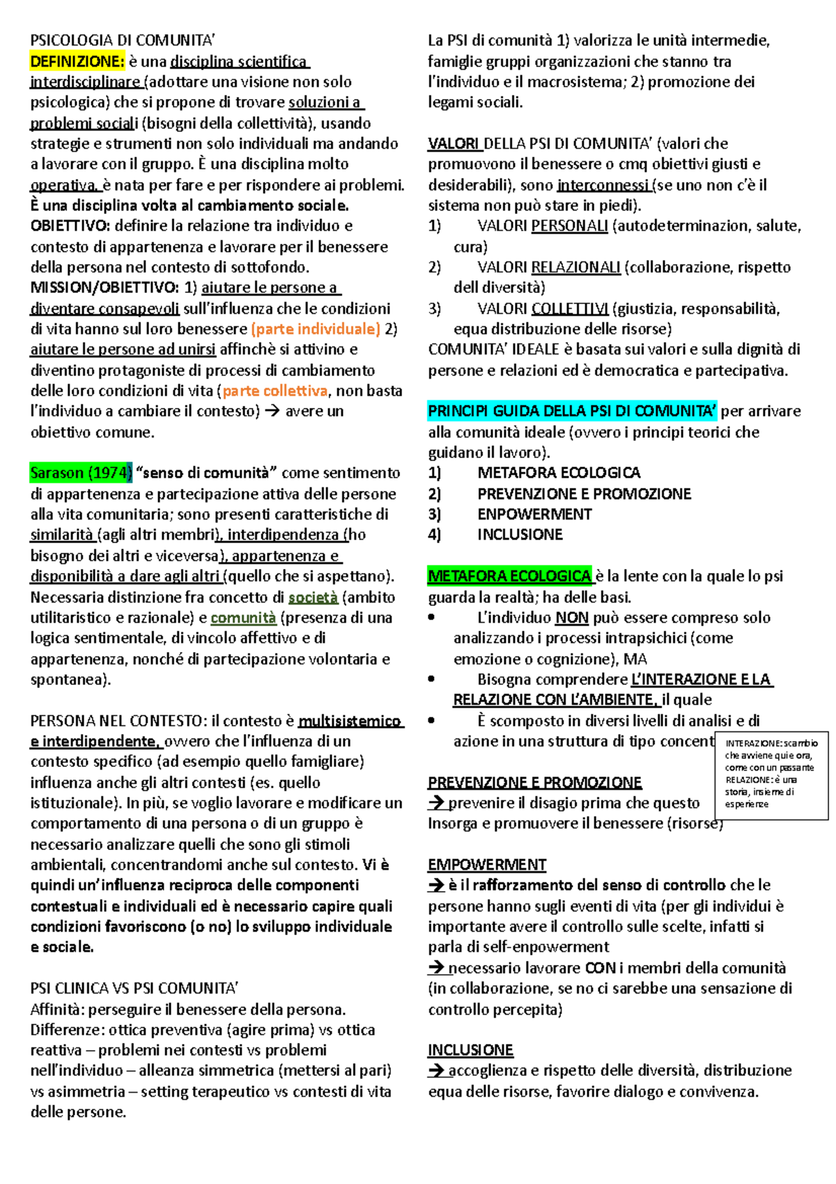 PSI Comunita' - Appunti e sintesi dei concetti fondamentali ...