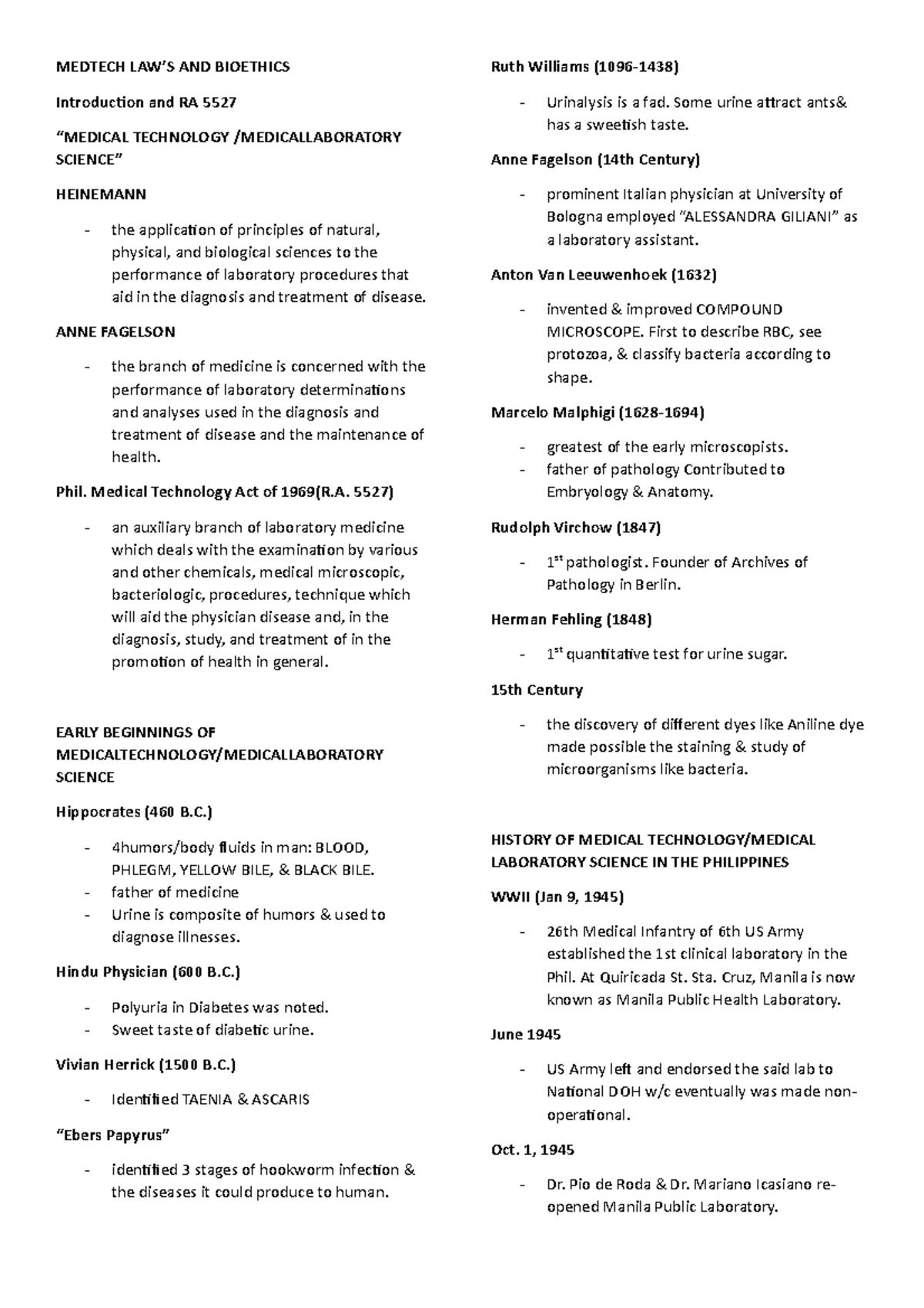 Medtech LAW - notes - MEDTECH LAW’S AND BIOETHICS Introduction and RA ...