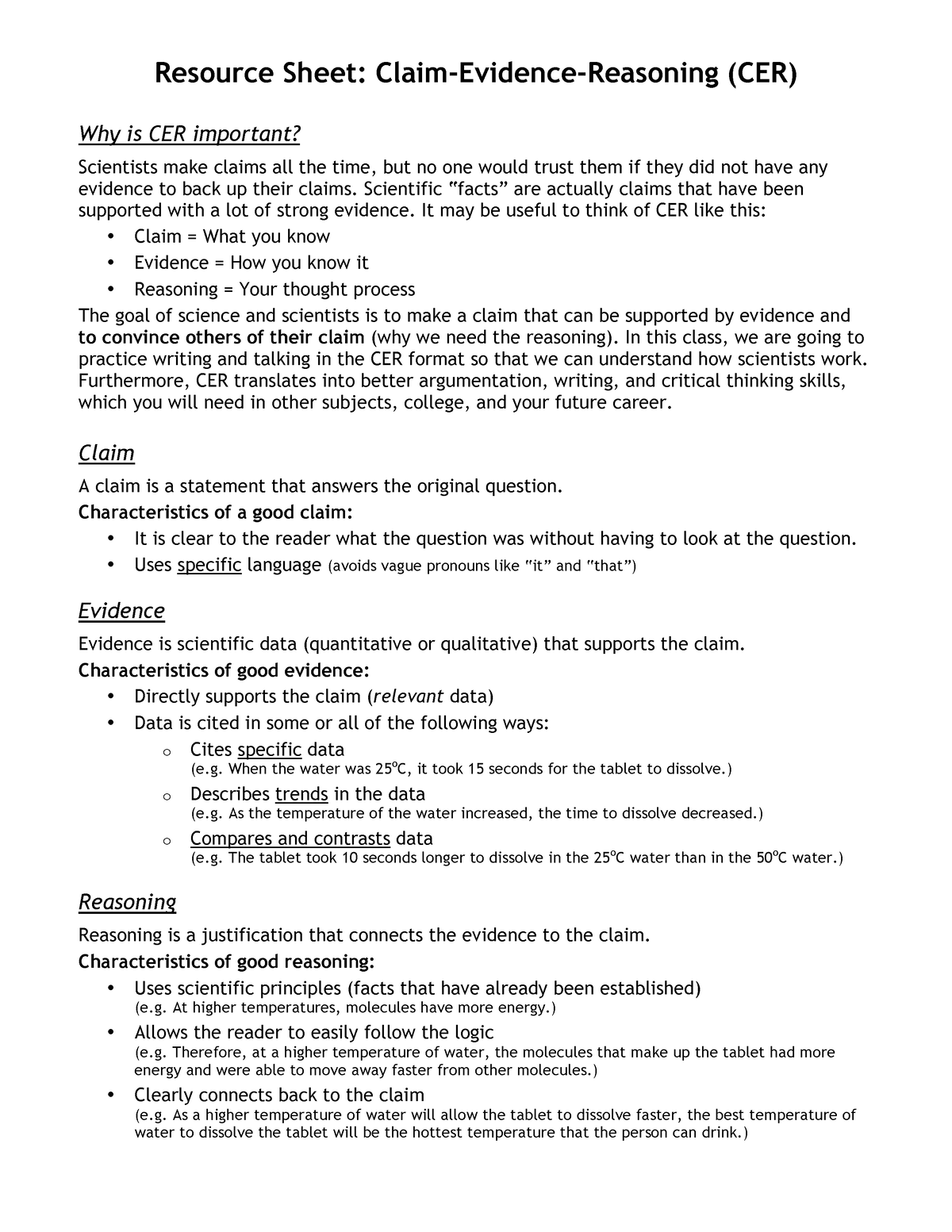 CER-Resource-Sheet - how to use car - Resource Sheet: Claim-Evidence ...