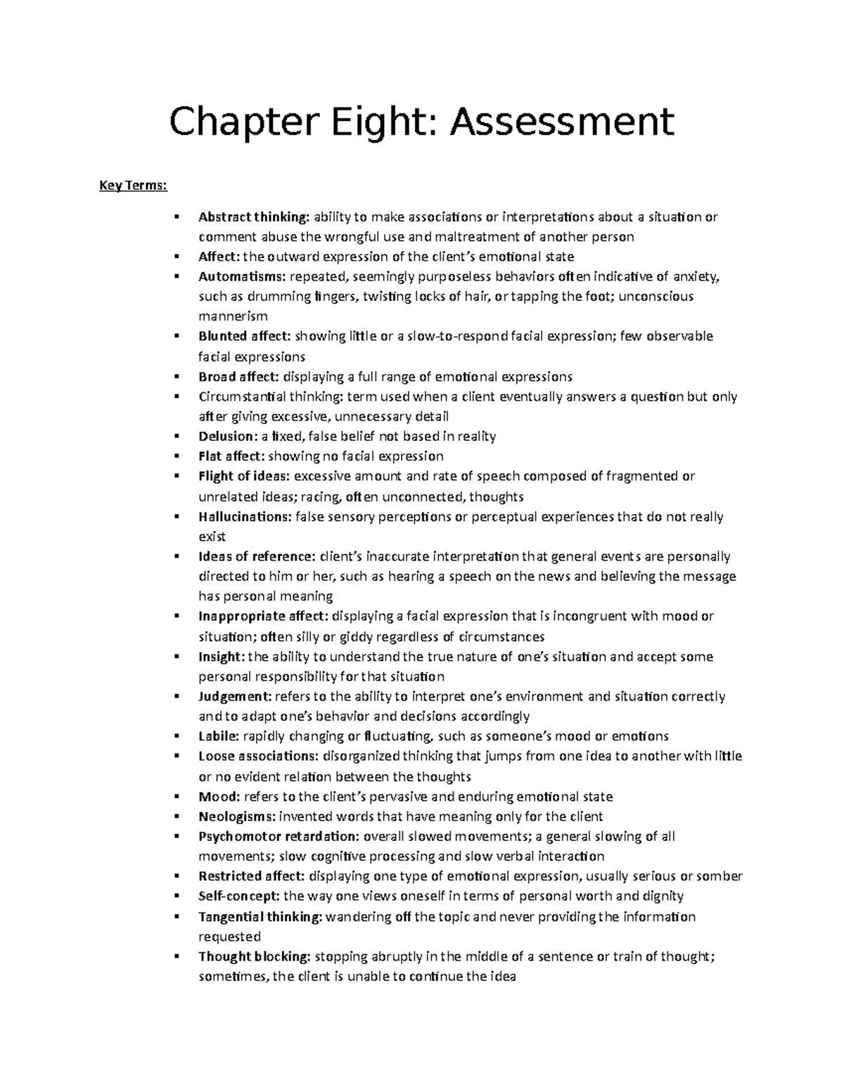 NSG 211 Chapter Eight - Key terms - Chapter Eight: Assessment Key Terms ...