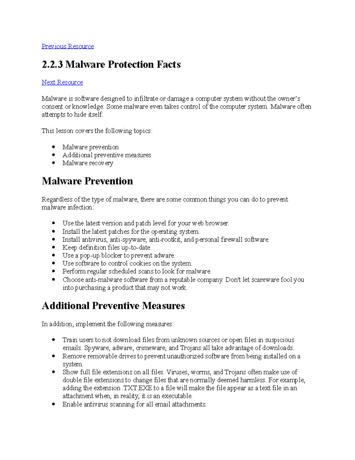 2.2.3 Malware Protection Facts - Previous Resource 2.2 Malware ...
