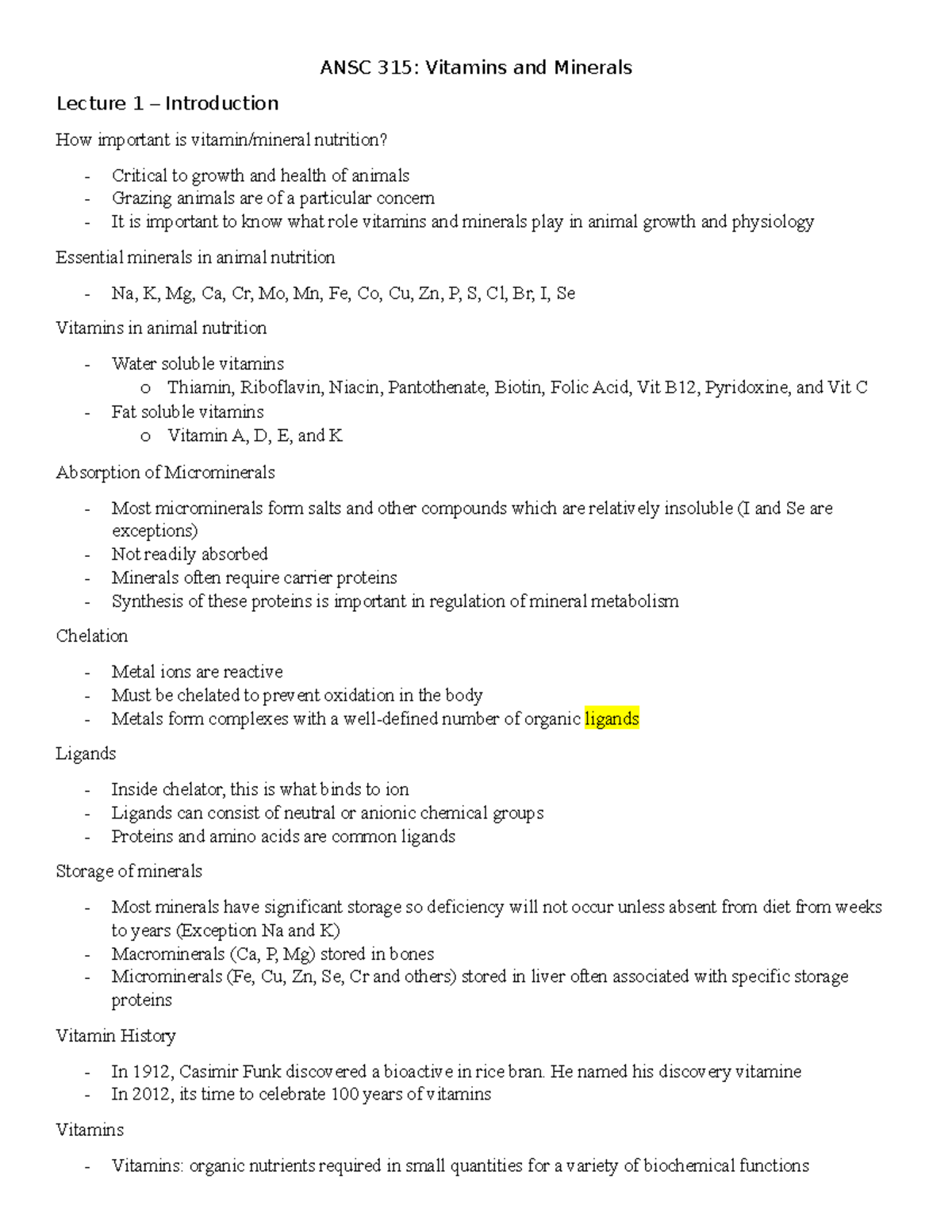 Module 10Vitamins and Minerals ANSC 315 Vitamins and Minerals