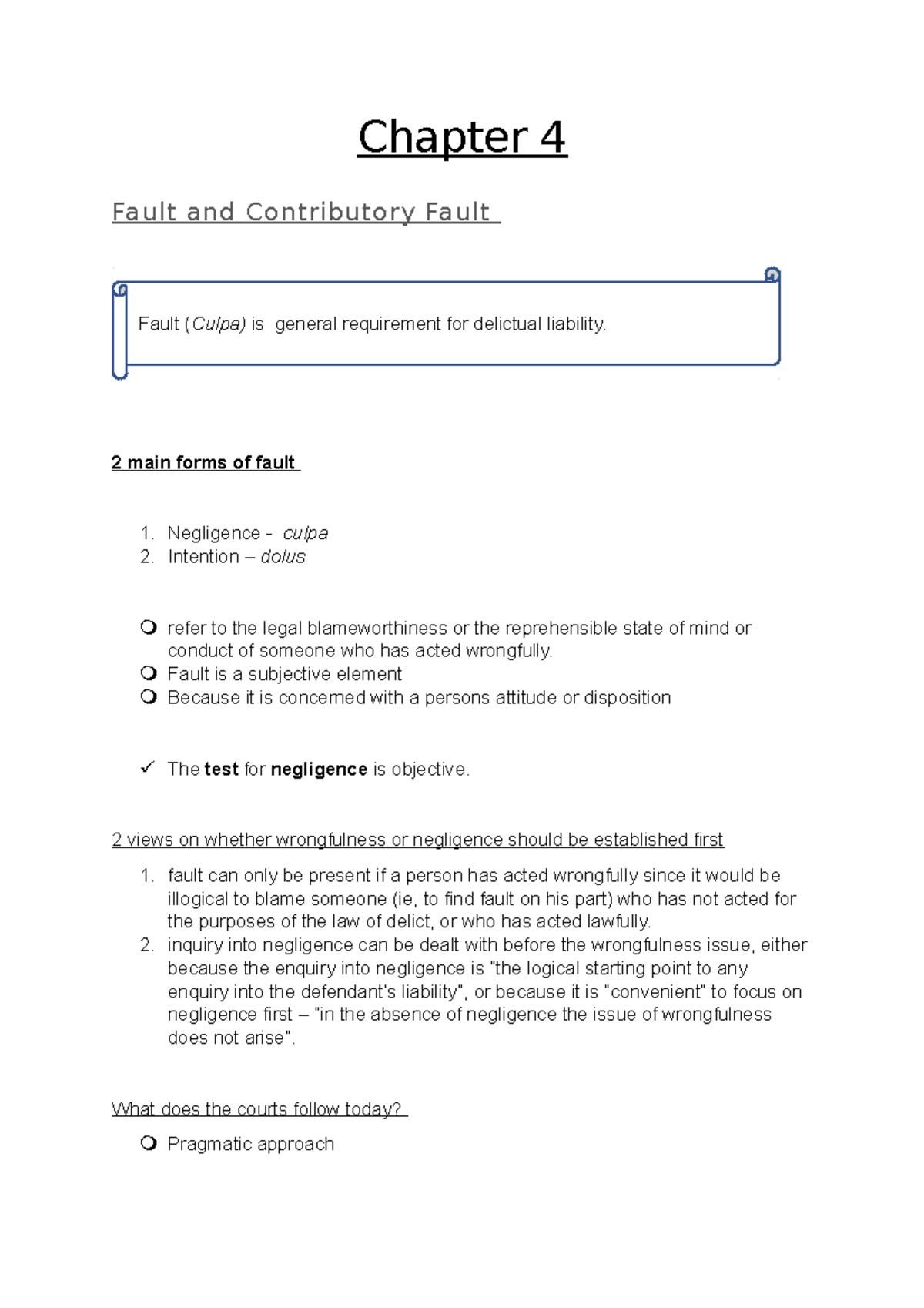 Fault - Chapter 4 Fault And Contributory Fault 2 Main Forms Of Fault ...