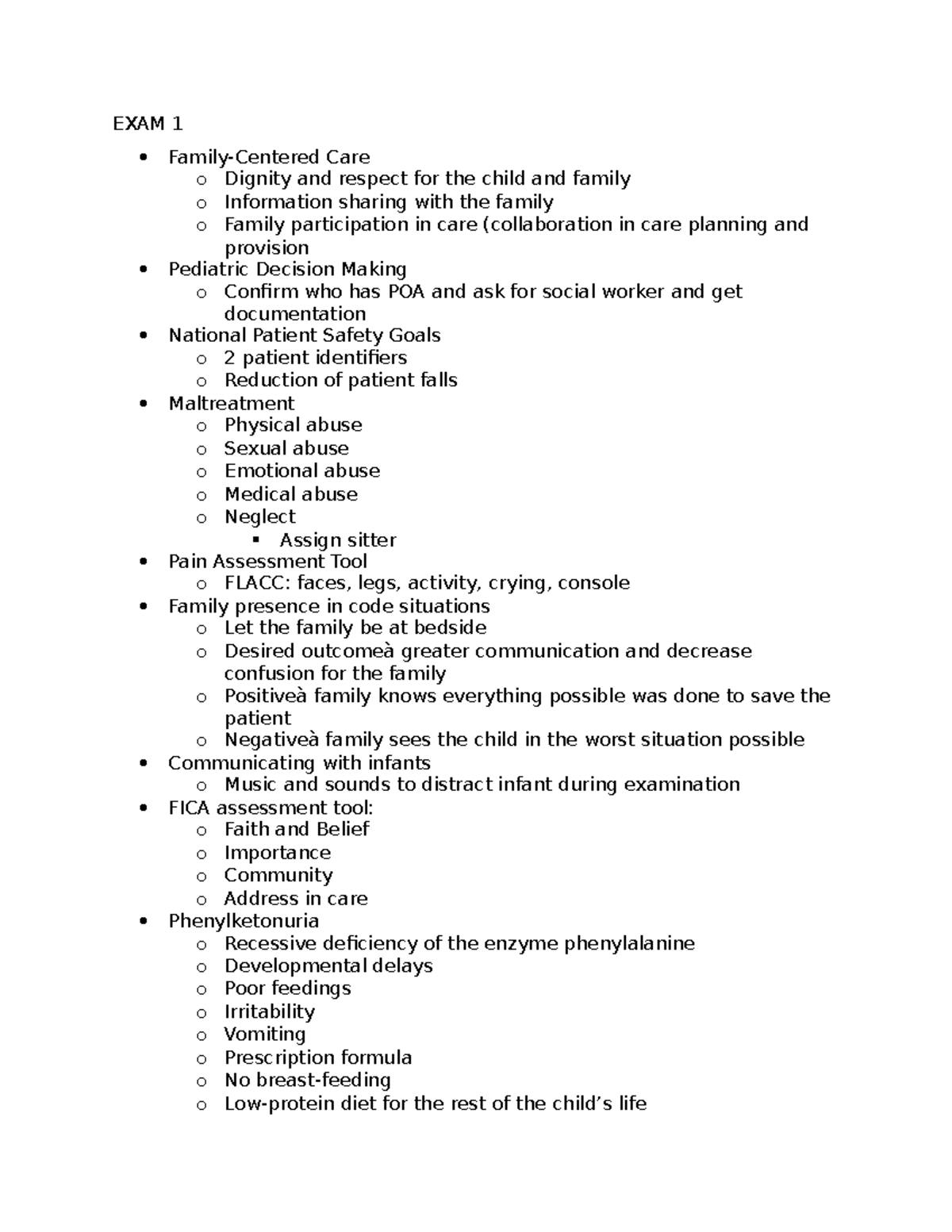 Study Guide PEDS Exam 1 - Module 1 And 2 Content Outline - EXAM 1 ...