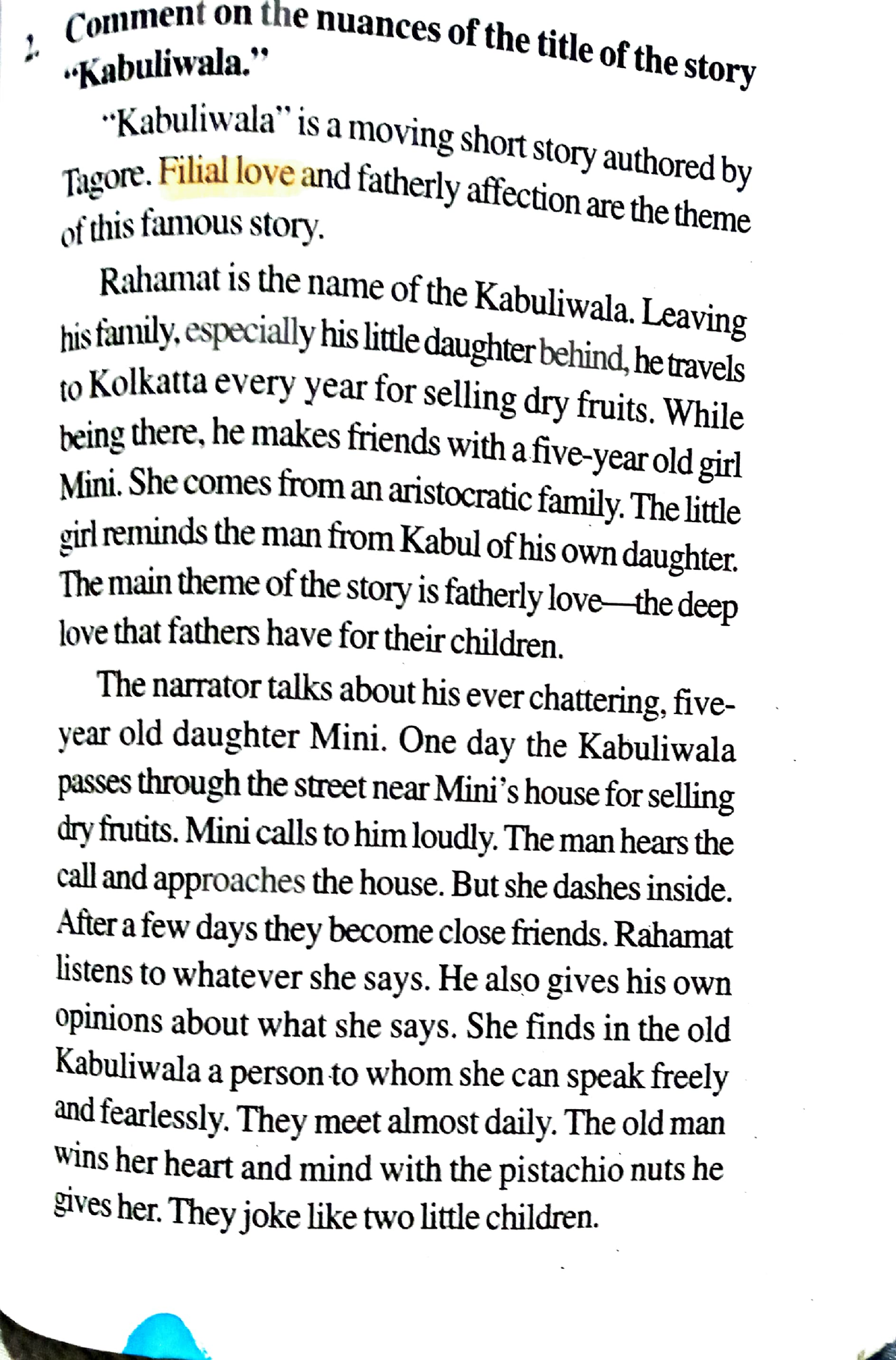 summary of kabuliwala story in english