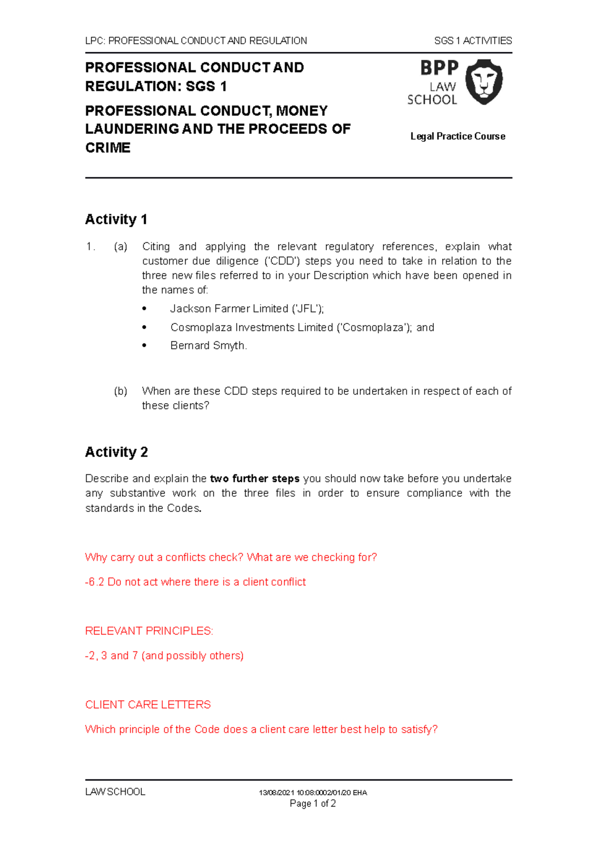 PCR SGS 1 Activities Sheet 2122 - LPC: PROFESSIONAL CONDUCT AND ...