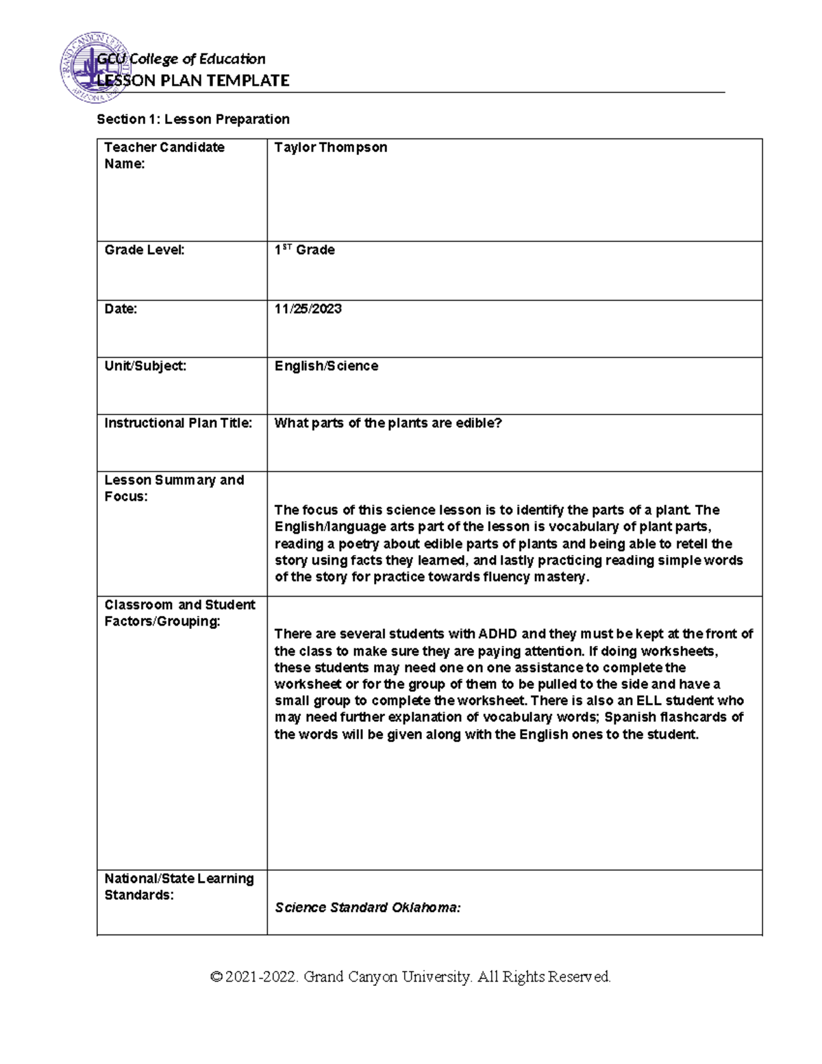 REA lesson plan - LESSON PLAN TEMPLATE Section 1: Lesson Preparation ...