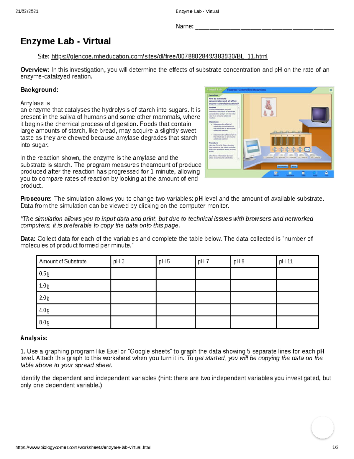 Enzyme Lab Virtual 21/02/2021 Enzyme Lab Virtual Studocu