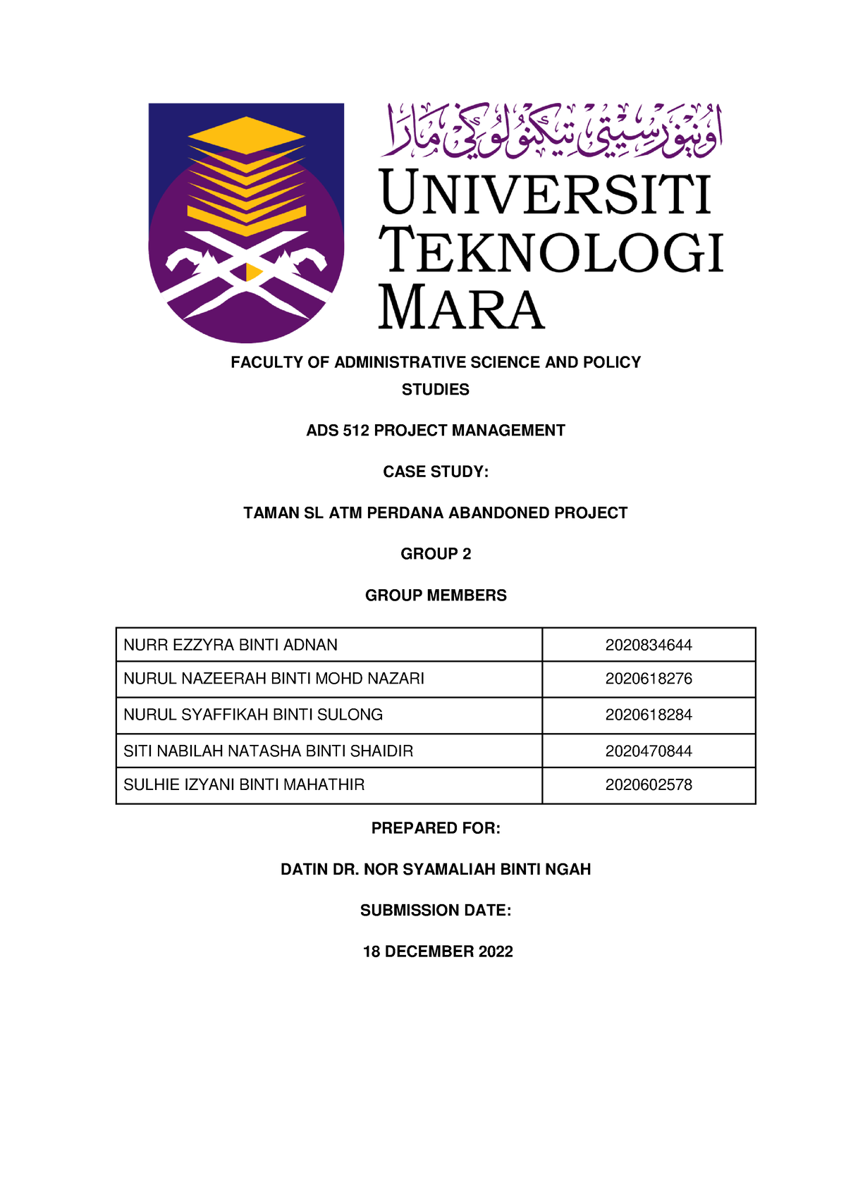 ADS 512 CASE Study Group 2 - FACULTY OF ADMINISTRATIVE SCIENCE AND ...