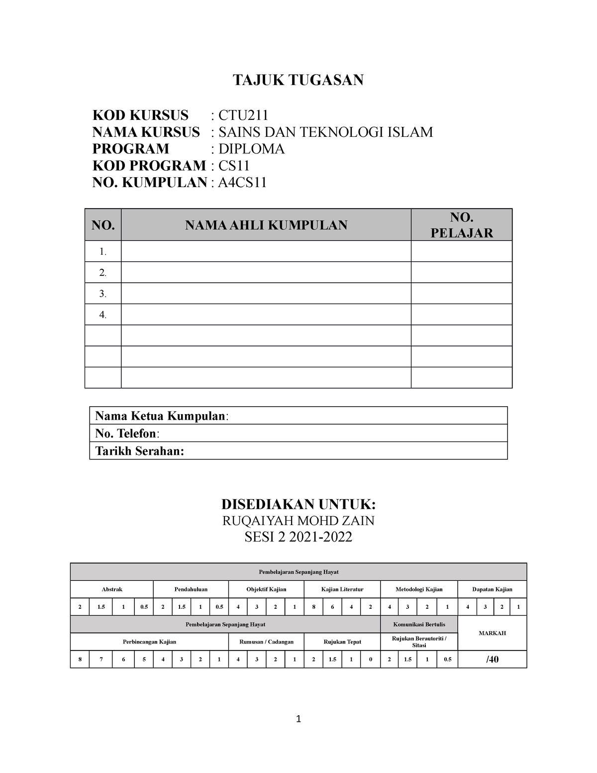 Templat Kertas Kerja Ctu211 Tajuk Tugasan Kod Kursus Ctu Nama Kursus Sains Dan Teknologi 