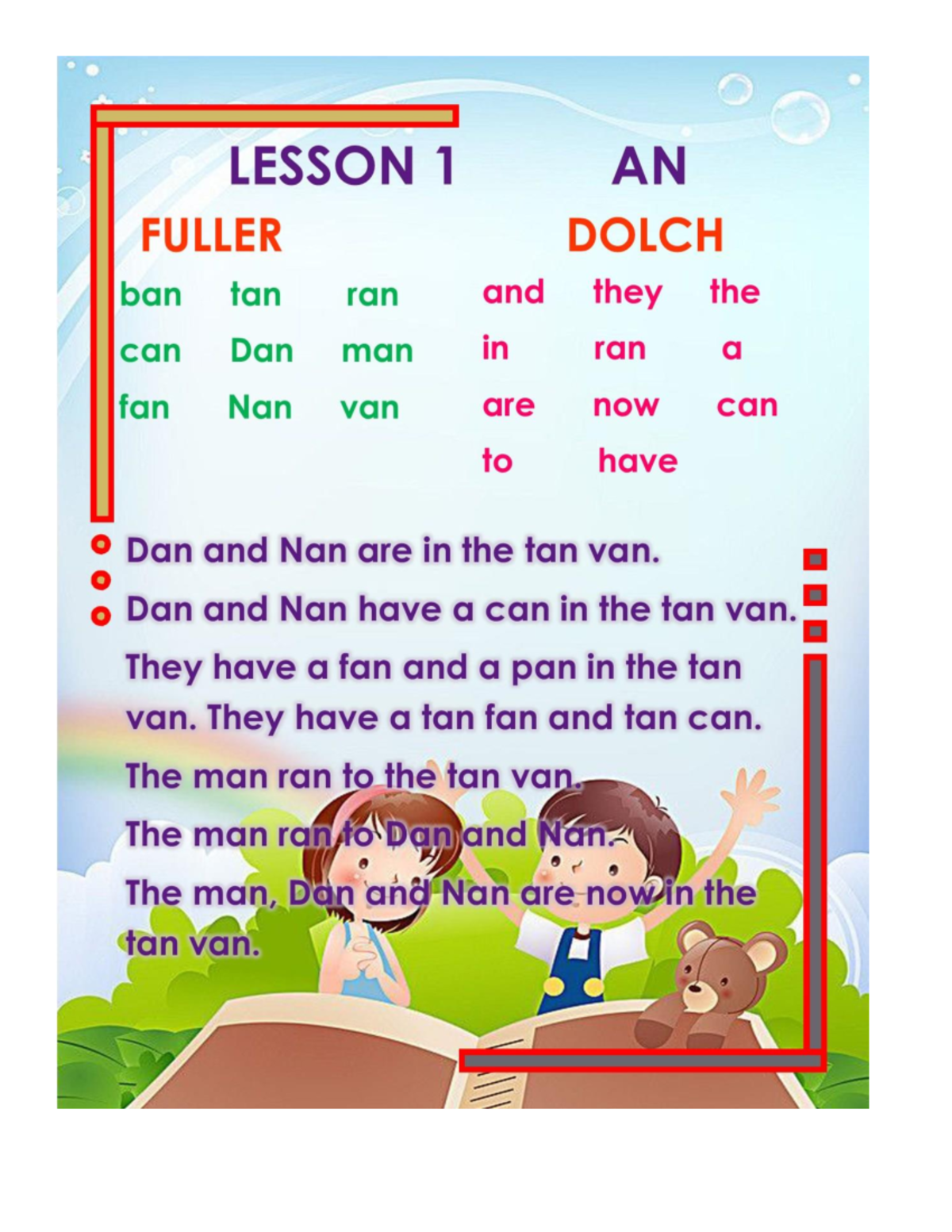 Fuller Dolch Reading - LESSON 1 AN FULLER DOLCH ban tan ran and they ...