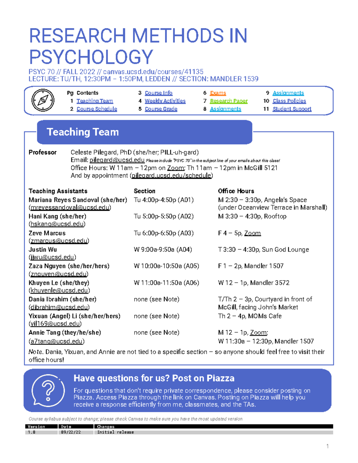 Syllabuspsyc70fa22 RESEARCH METHODS IN PSYCHOLOGY PSYC 70 // FALL