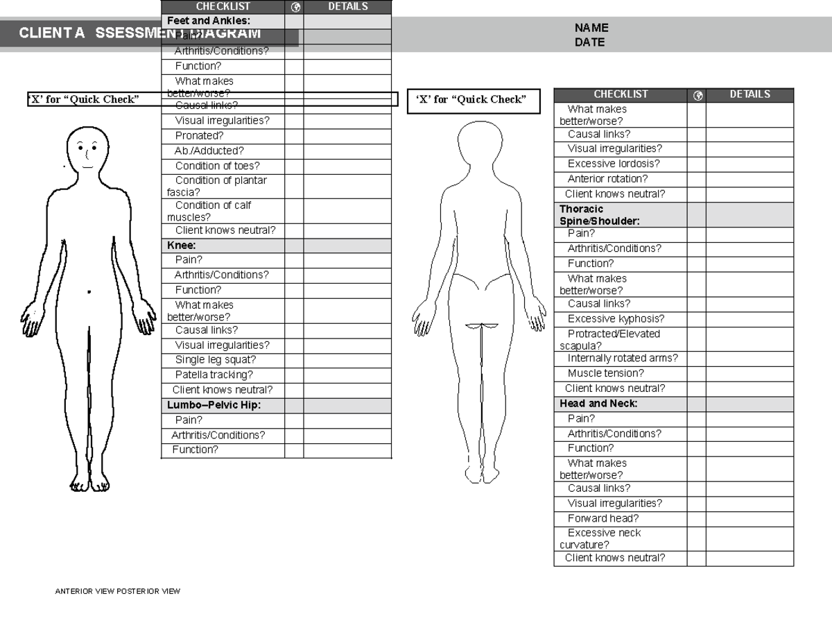 Client-Assessment-Diagram - ‘X’ for “Quick Check” ANTERIOR VIEW ...