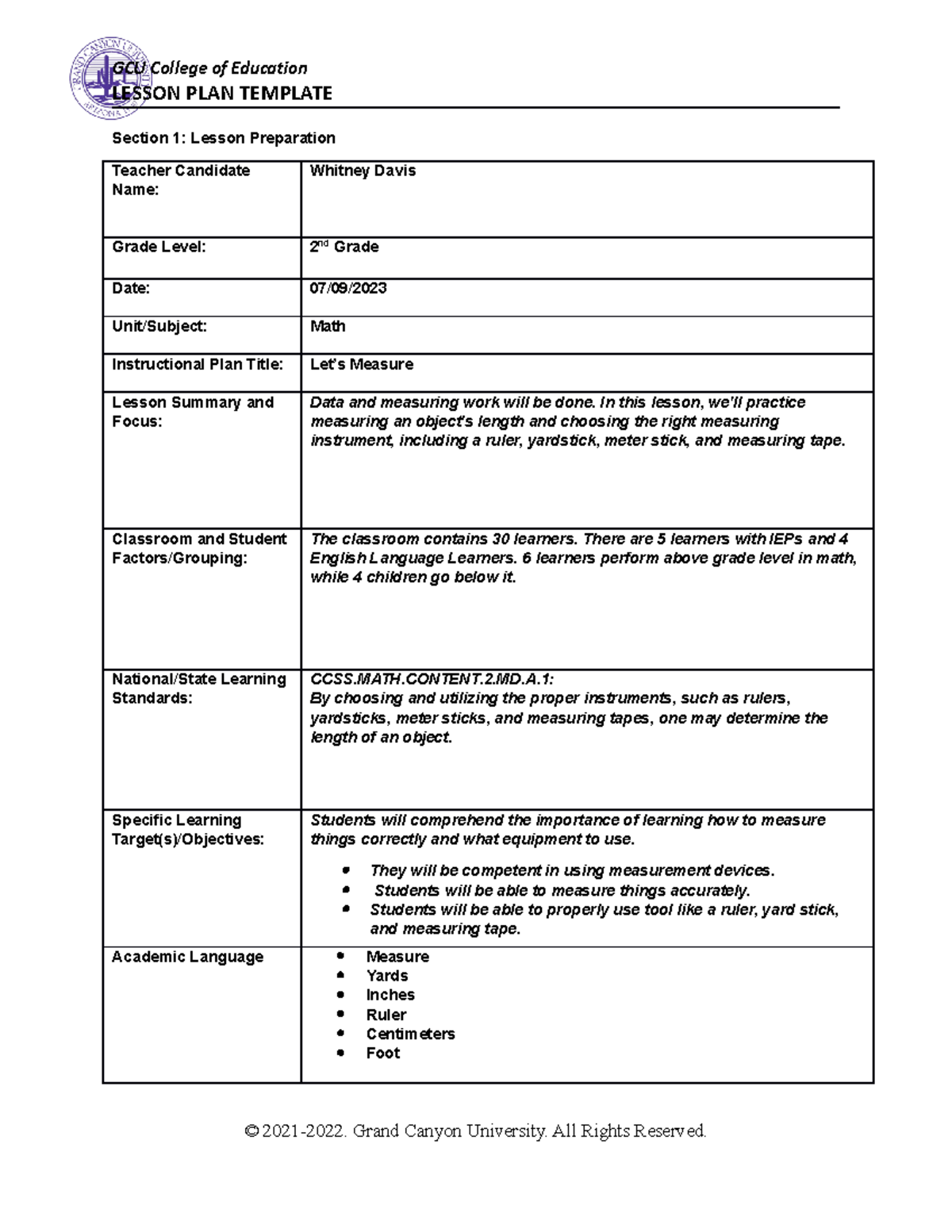 Effective Stratergies lesson plan - LESSON PLAN TEMPLATE Section 1 ...