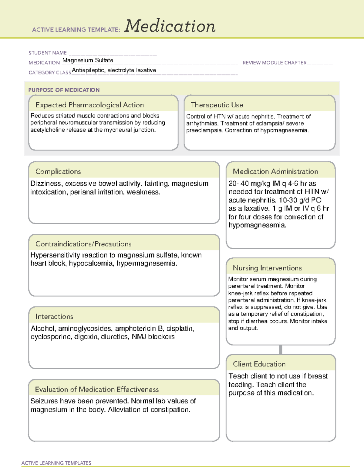 Magnesiumsulfate - Med Card - ACTIVE LEARNING TEMPLATES Medication ...