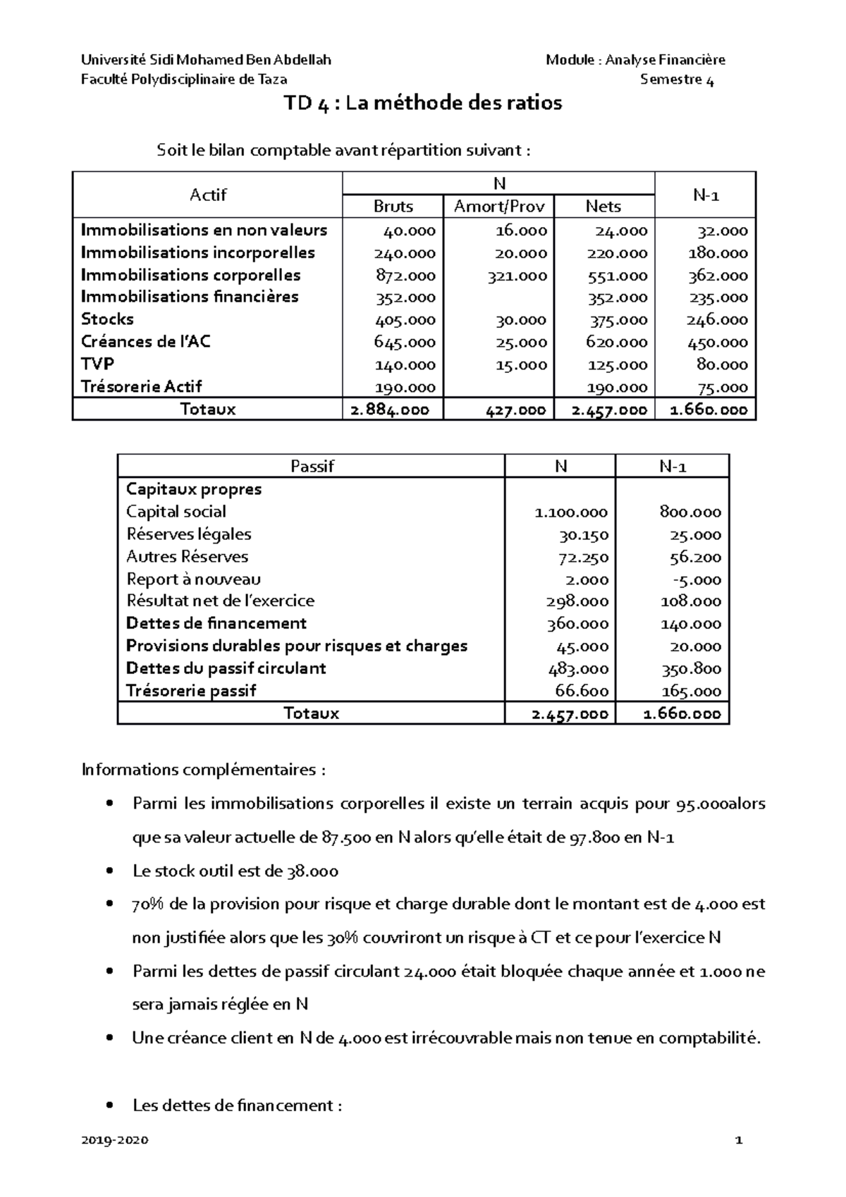 TD4 Chapitre 4 Analyse Financière - Université Sidi Mohamed Ben ...