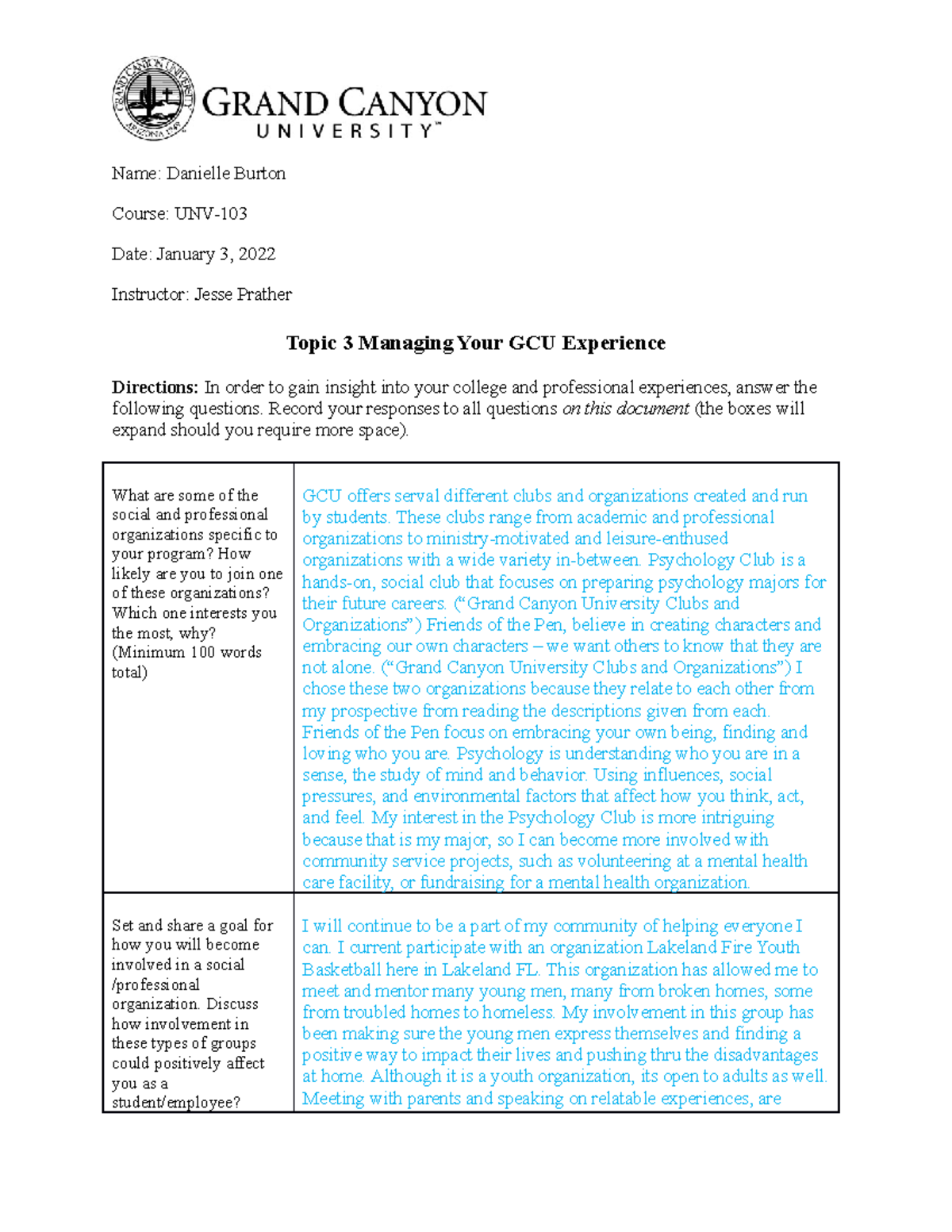 Unv 103 T3 Your Gcuexperience Online Name Danielle Burton Course