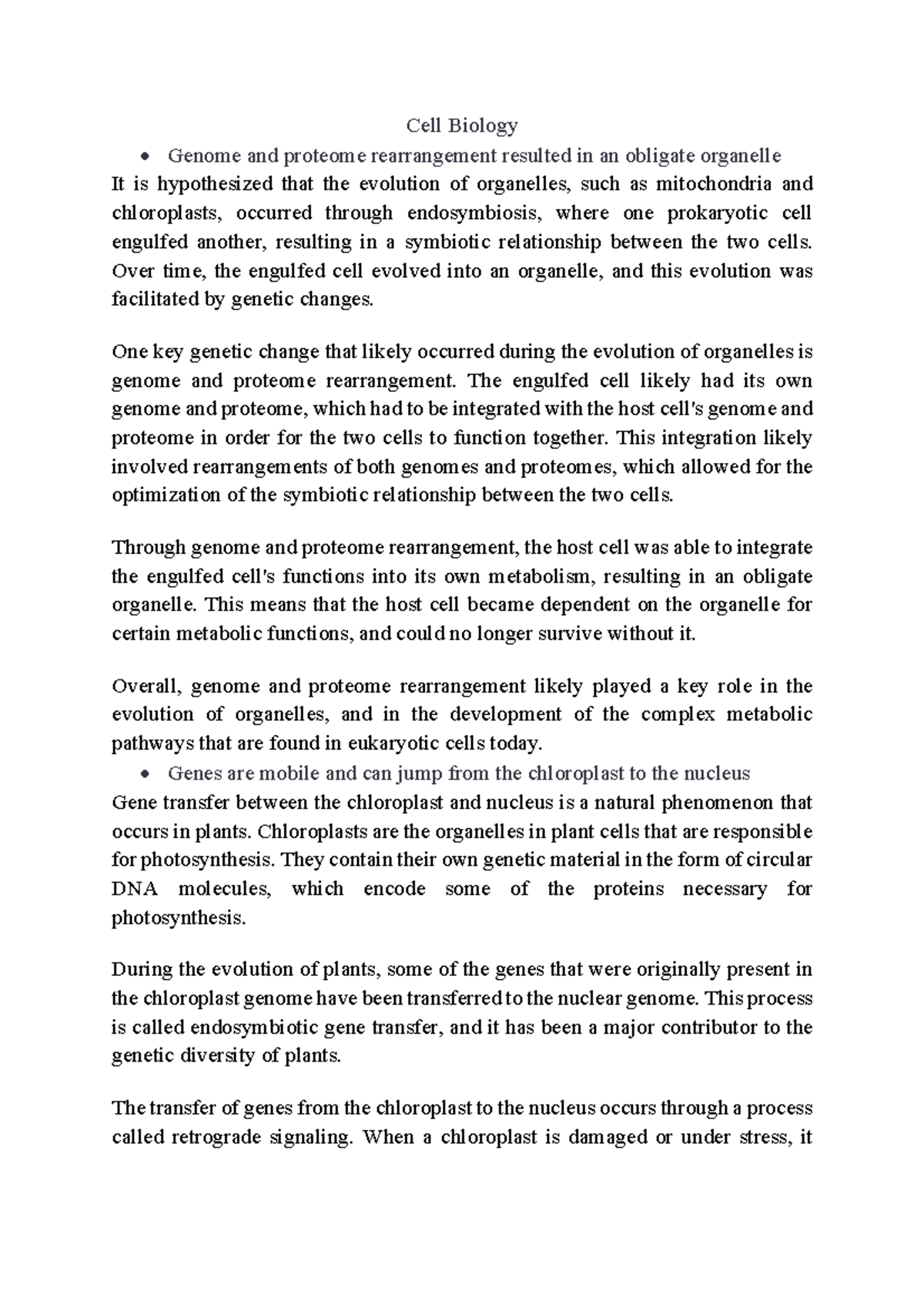 Cell Biology- Plant cells Lec 2 - Cell Biology Genome and proteome ...