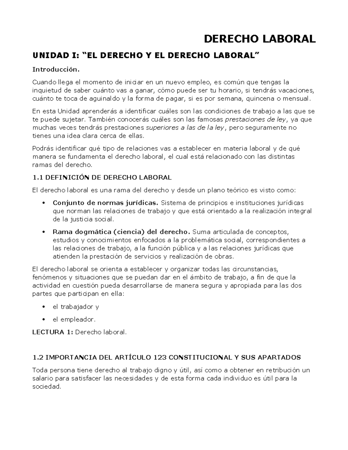 Derecho Laboral - DERECHO LABORAL UNIDAD I: “EL DERECHO Y EL DERECHO ...