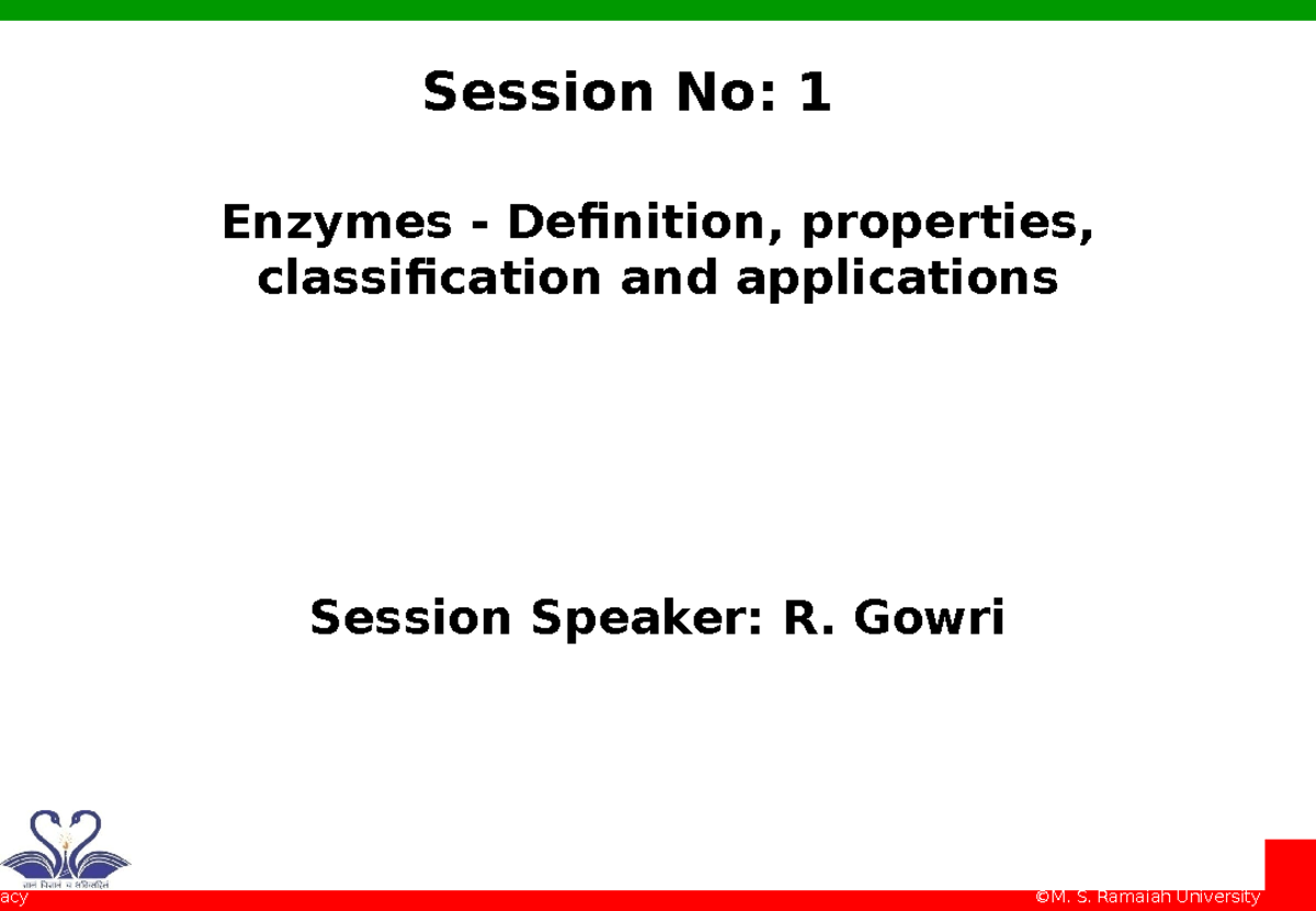 Enzymes I Notes for 6 th sem biotechnology 1 1 Session No 1